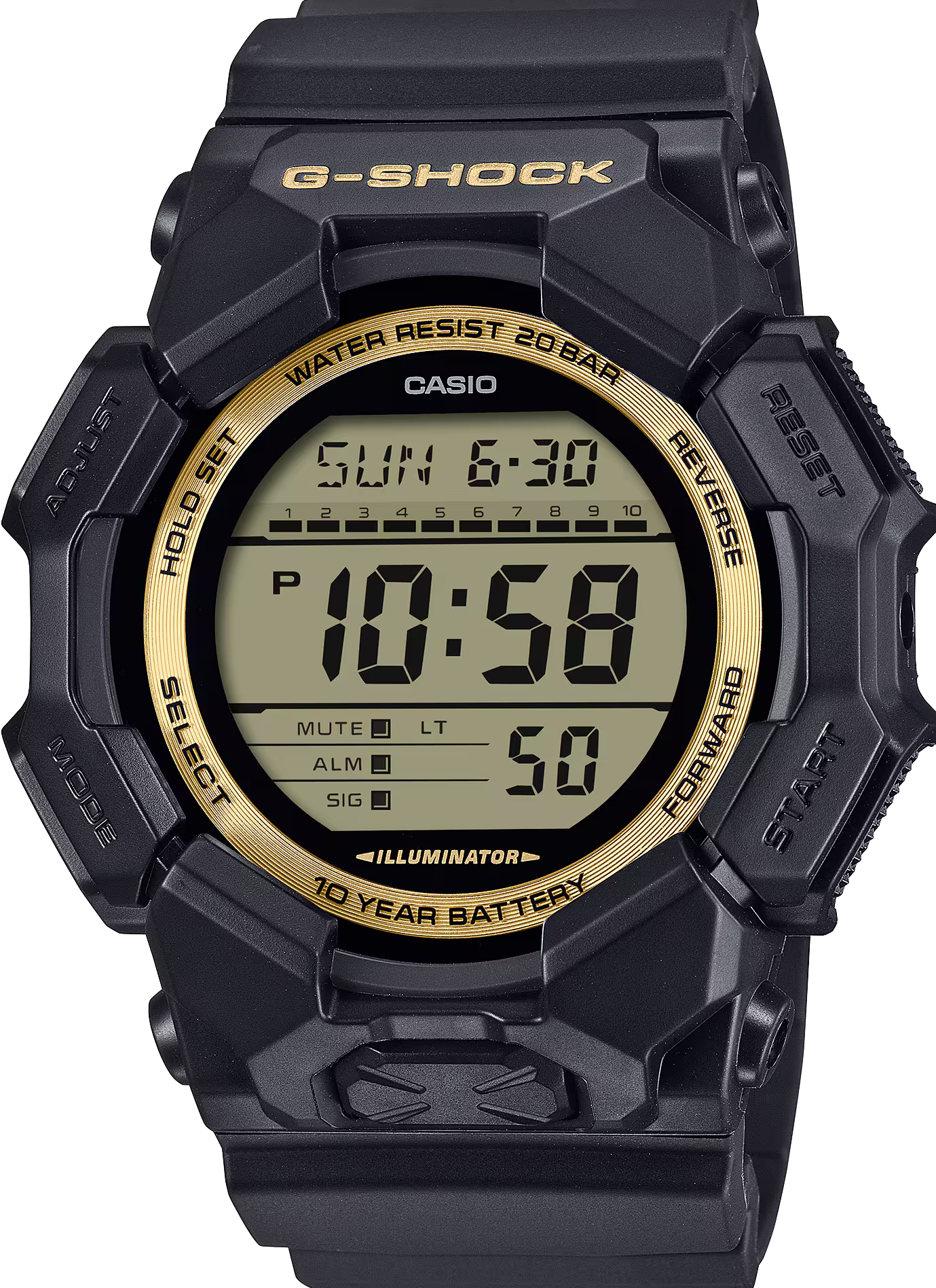 萬年鐘錶 - G-SHOCK  酷黑時尚百搭數位運動電子錶 GD-010GB-1A9 錶徑 : 51.9mm