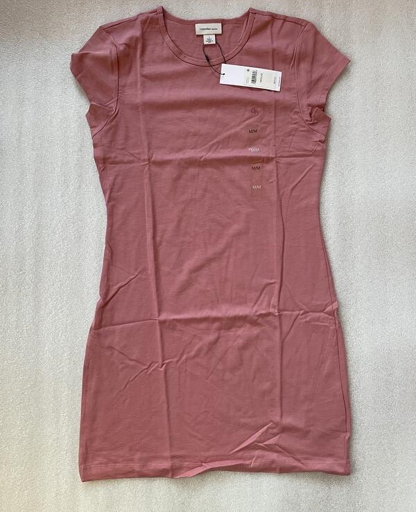 [S] CALVIN KLEIN SMALL LOGO SS T-SHIRT DRESS,PINK, SP40593549-40WP334210 (SCK511)