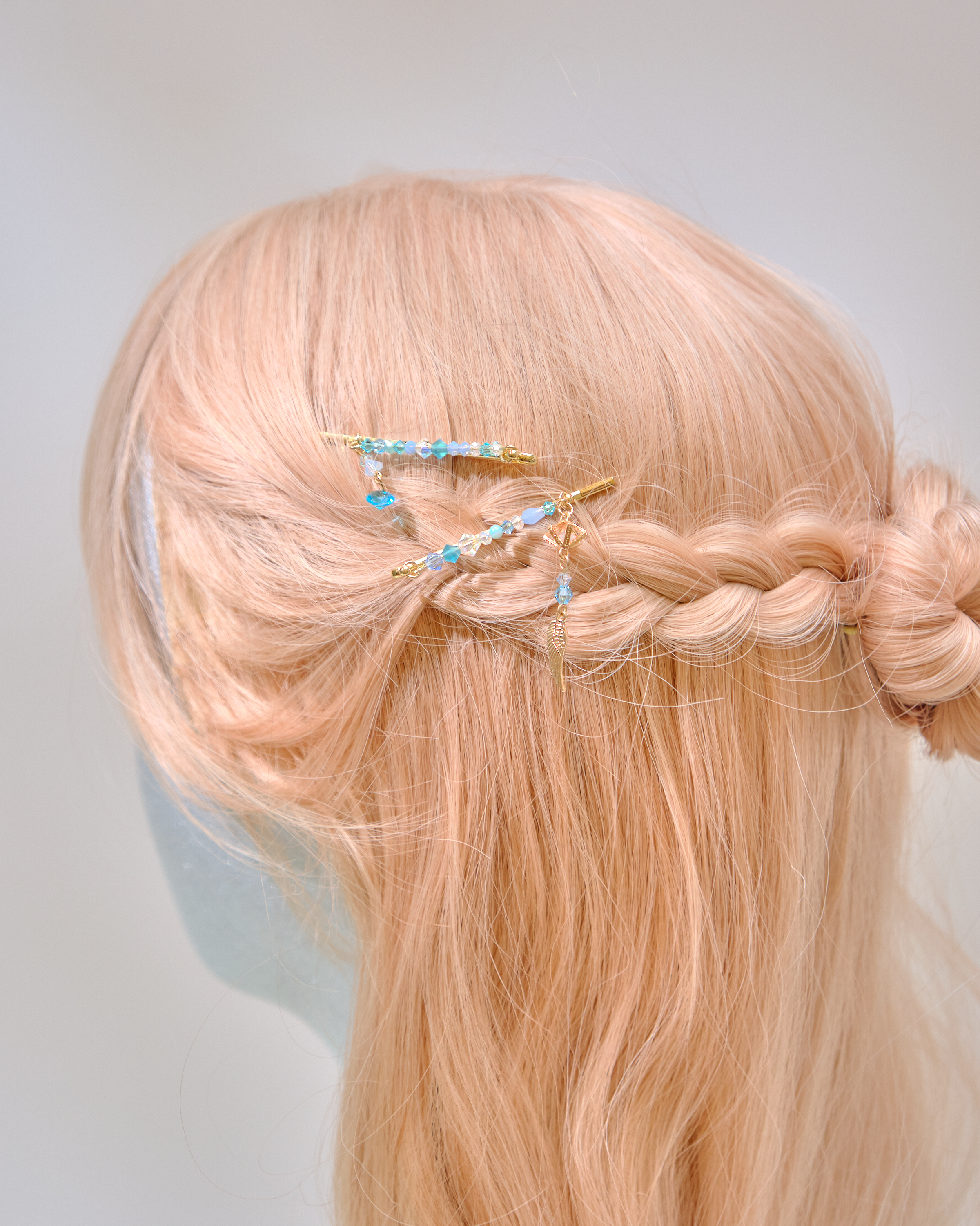 12750 優雅糖果色水晶吊墜隻一字夾套裝