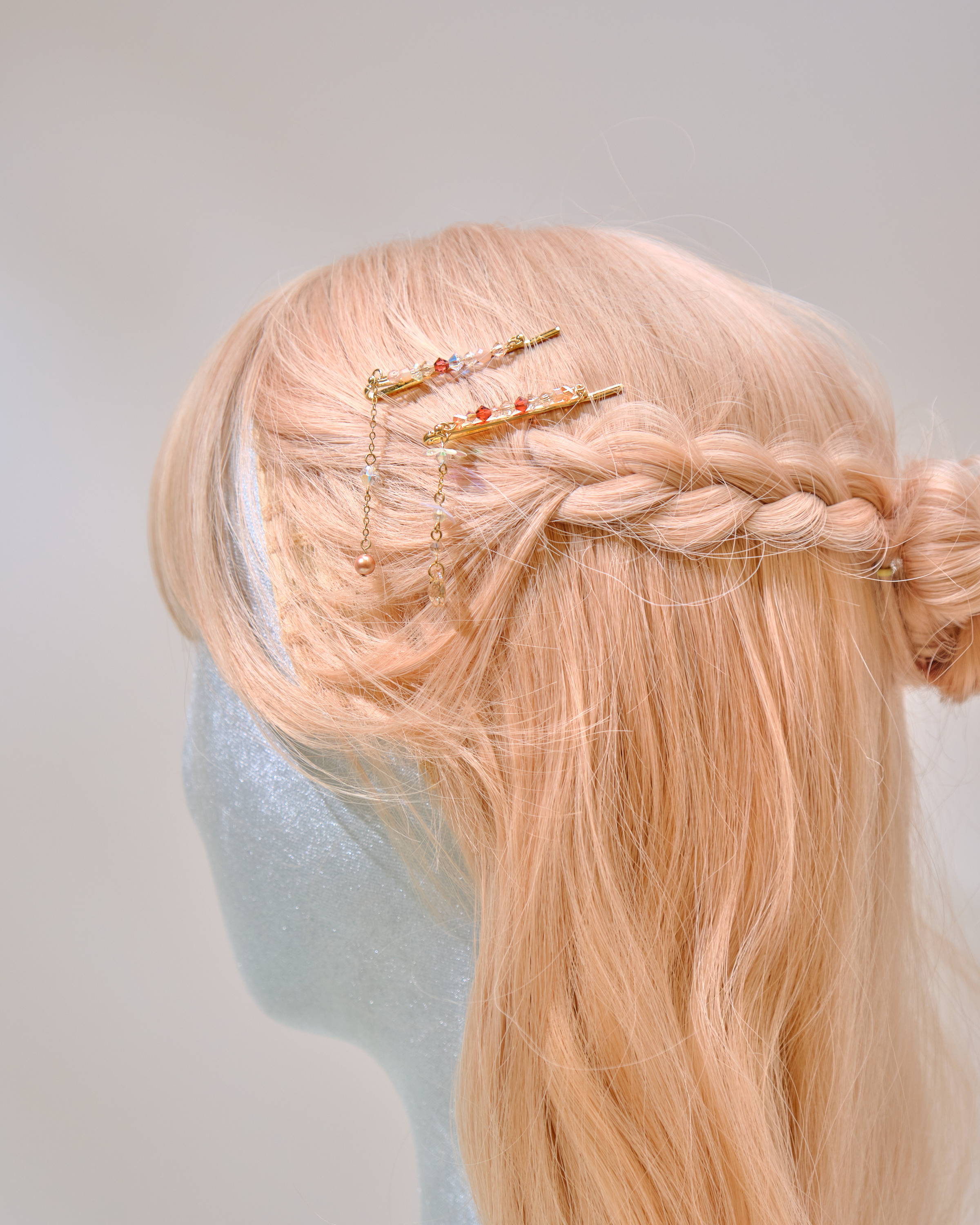 12749 優雅糖果色水晶吊墜隻一字夾套裝