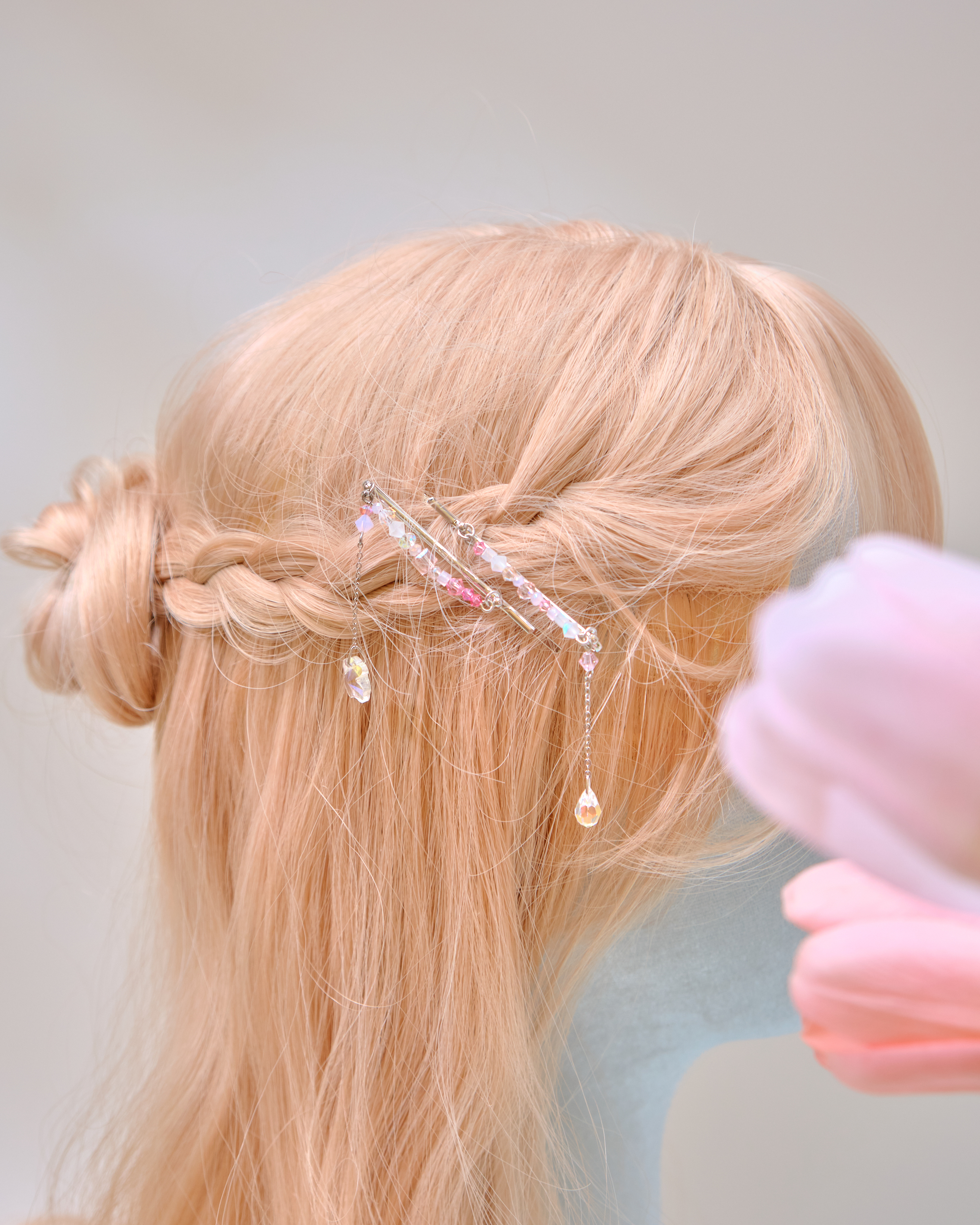 12748 優雅糖果色水晶吊墜隻一字夾套裝