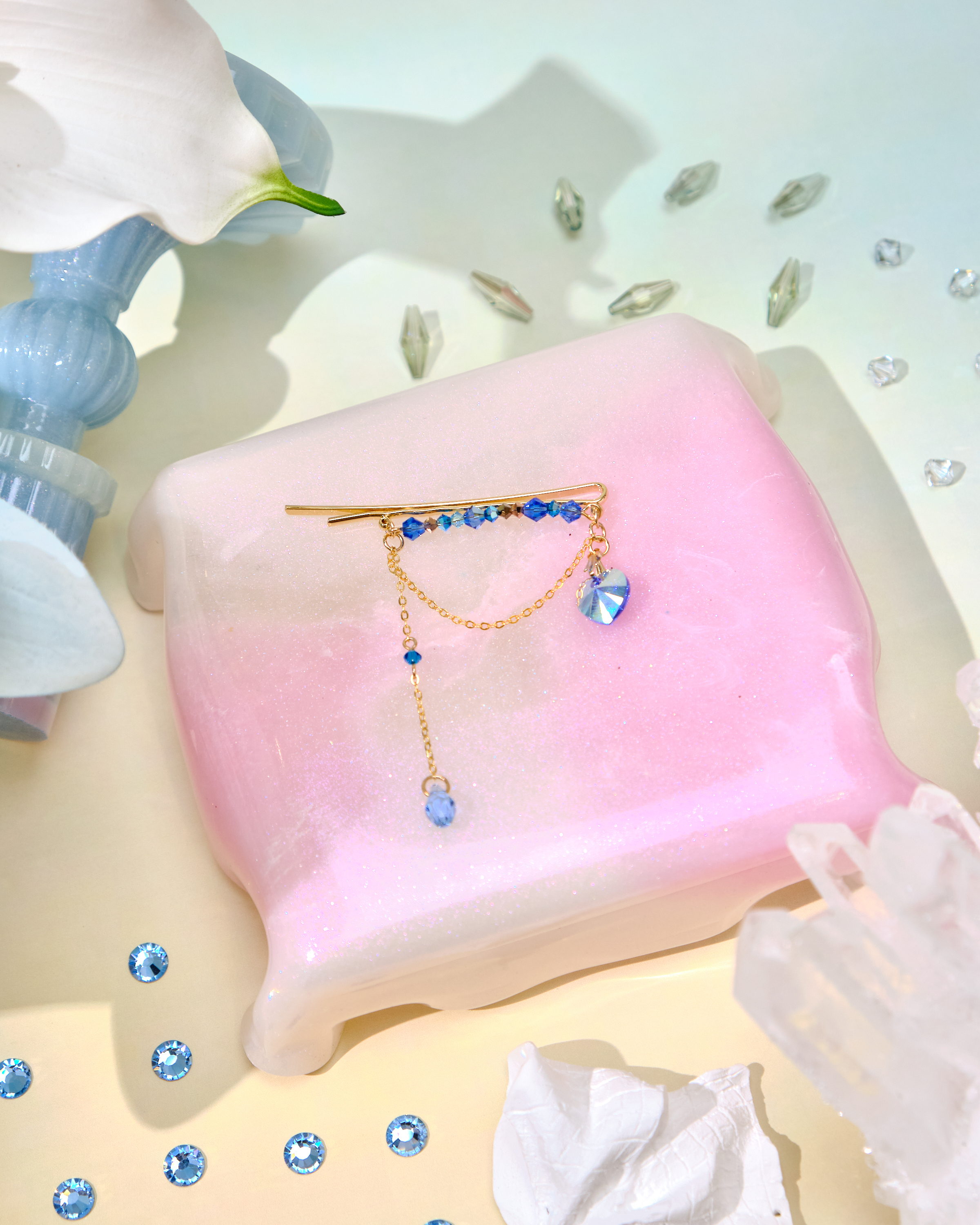 12744 優雅糖果色水晶吊墜一字夾