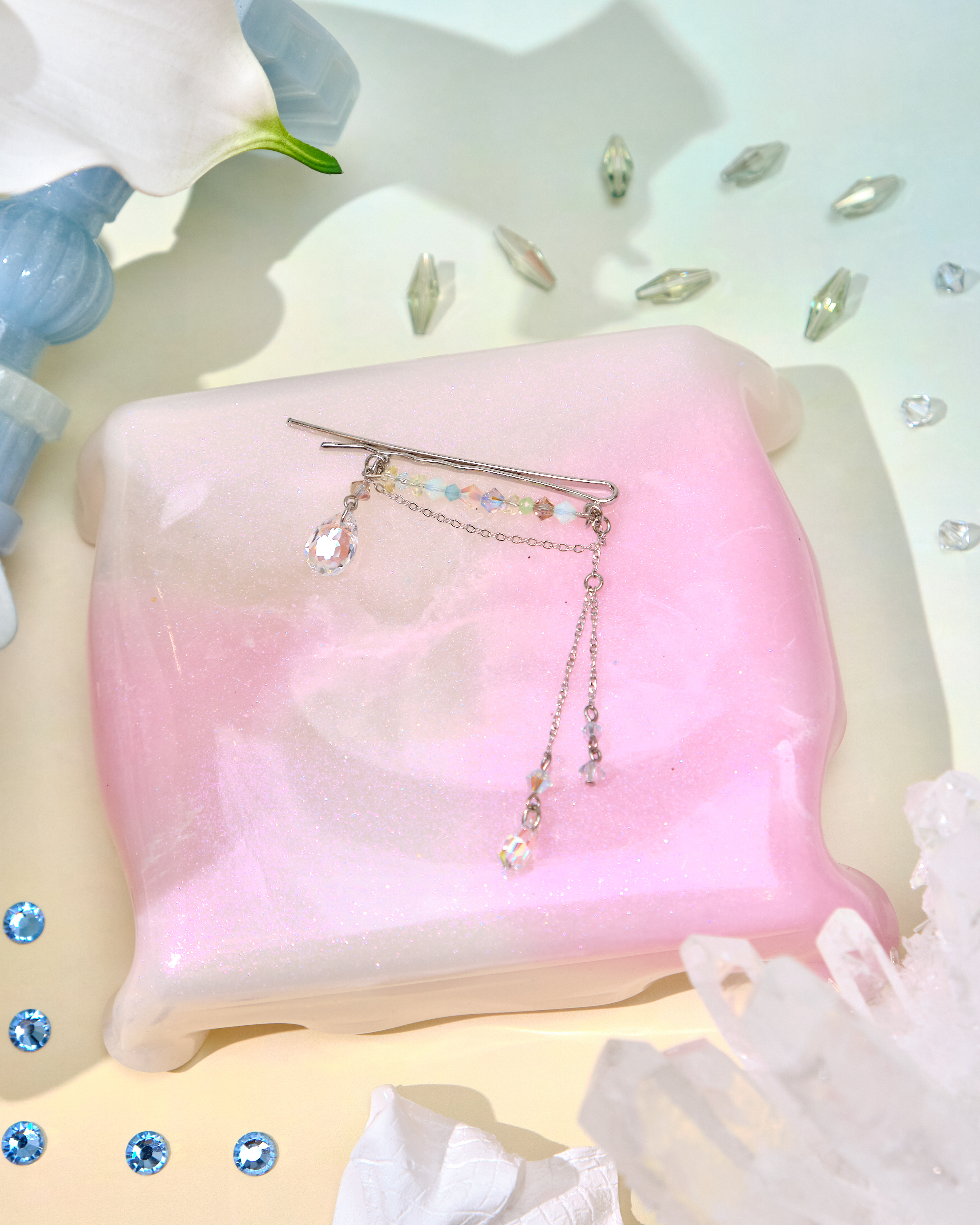 12743 優雅糖果色水晶吊墜一字夾