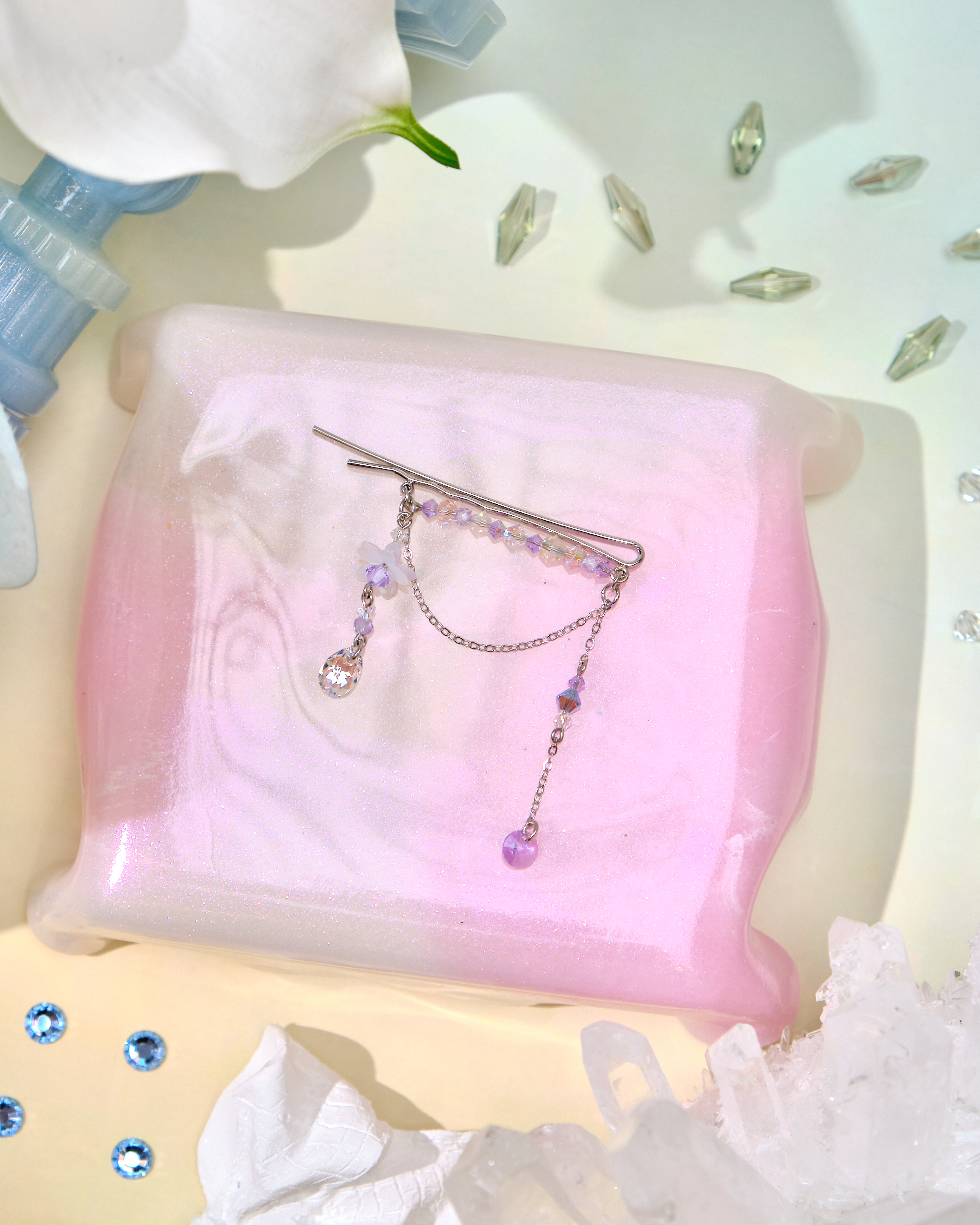 12742 優雅糖果色水晶吊墜一字夾