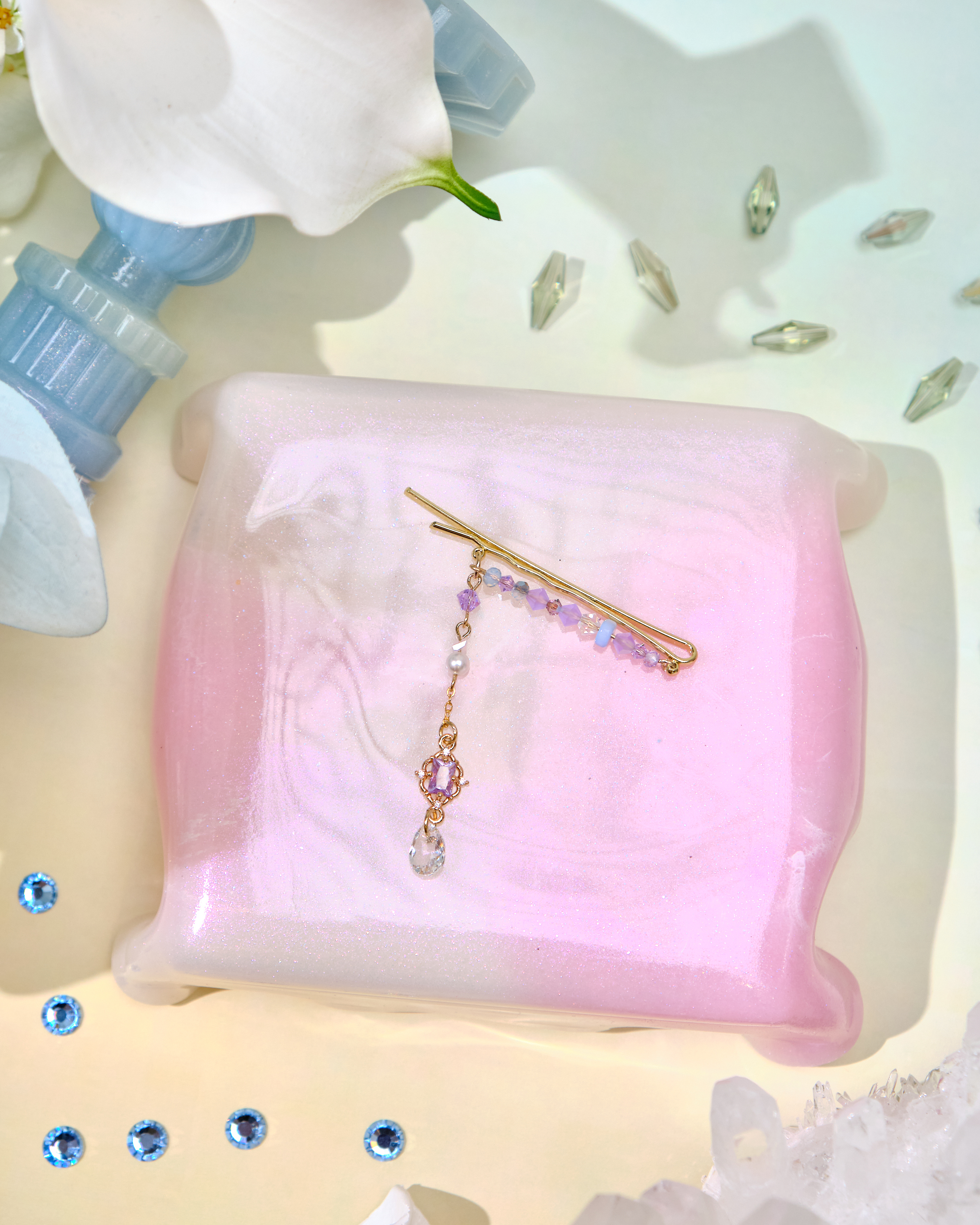 12740 優雅糖果色水晶吊墜一字夾