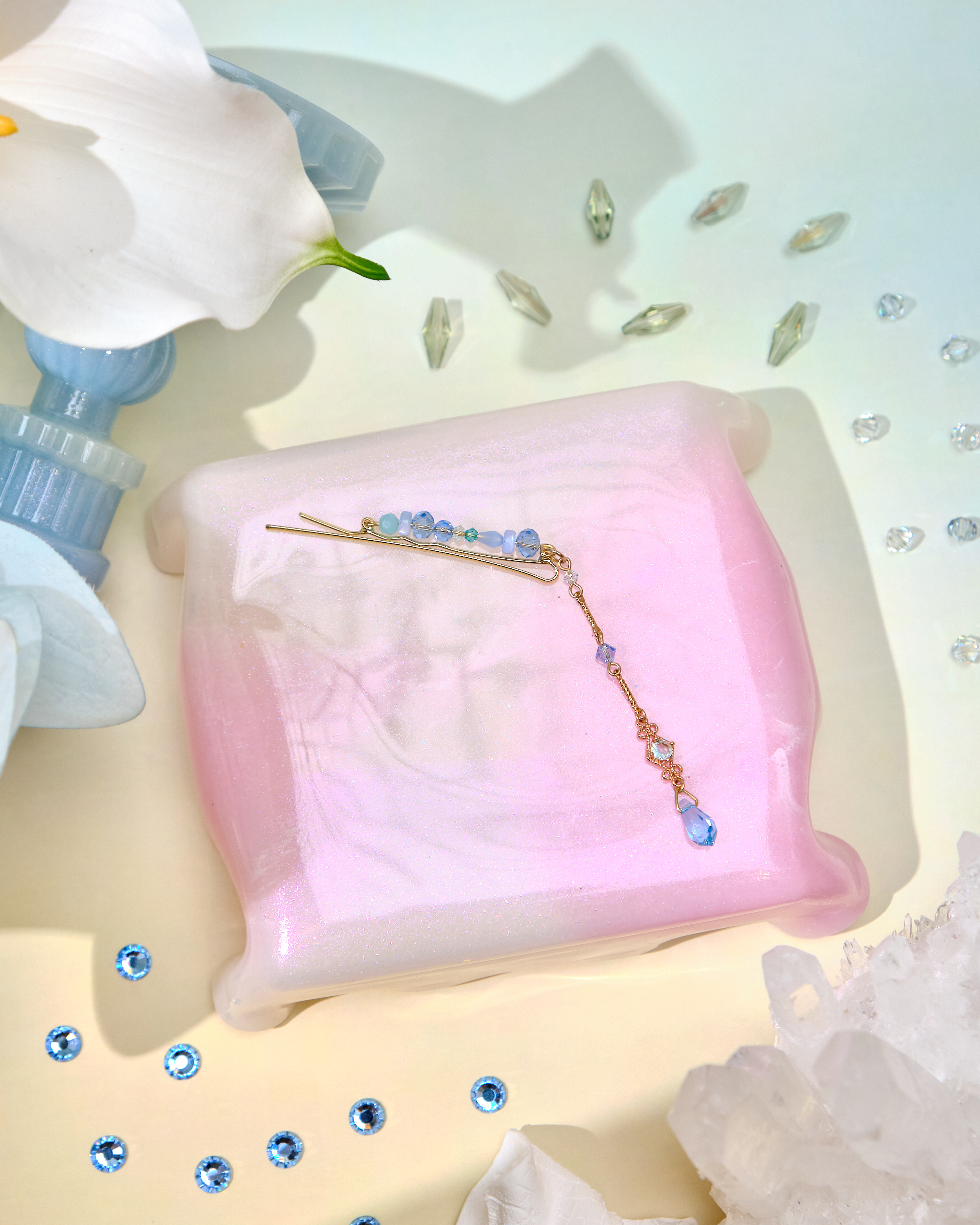 12739 優雅糖果色水晶吊墜一字夾