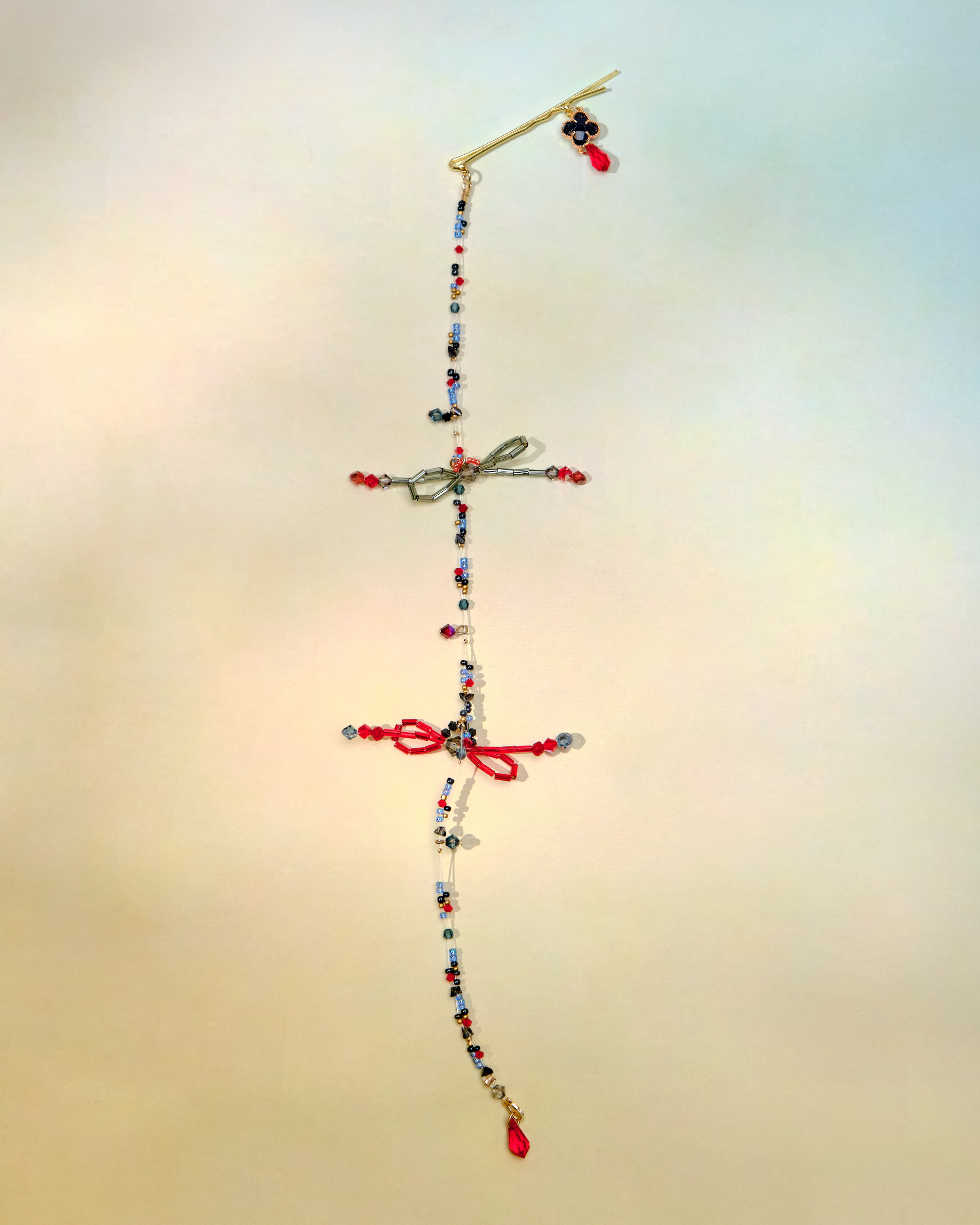 12738 串串水晶糖果蝴蝶結長鏈髮夾