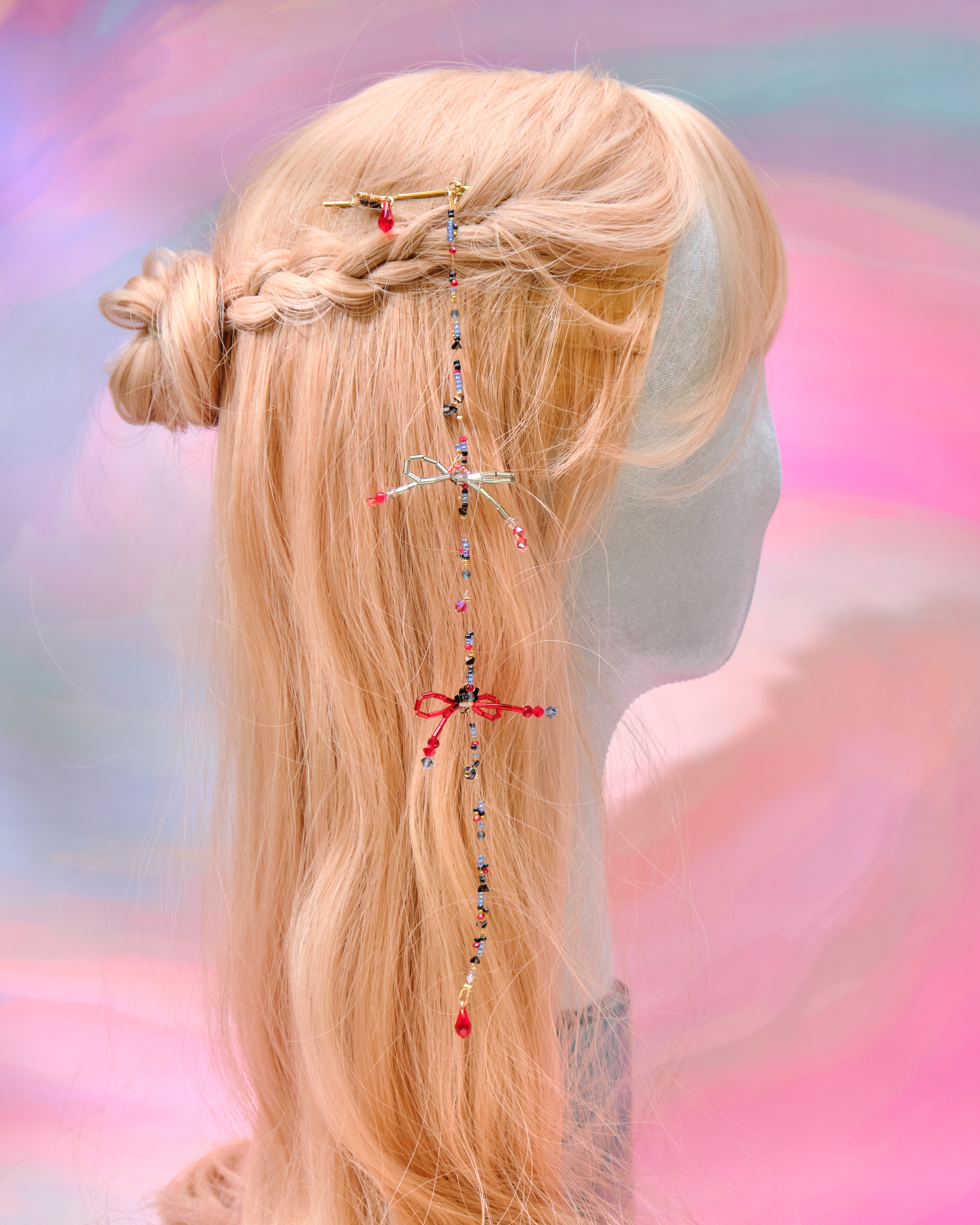 12738 串串水晶糖果蝴蝶結長鏈髮夾