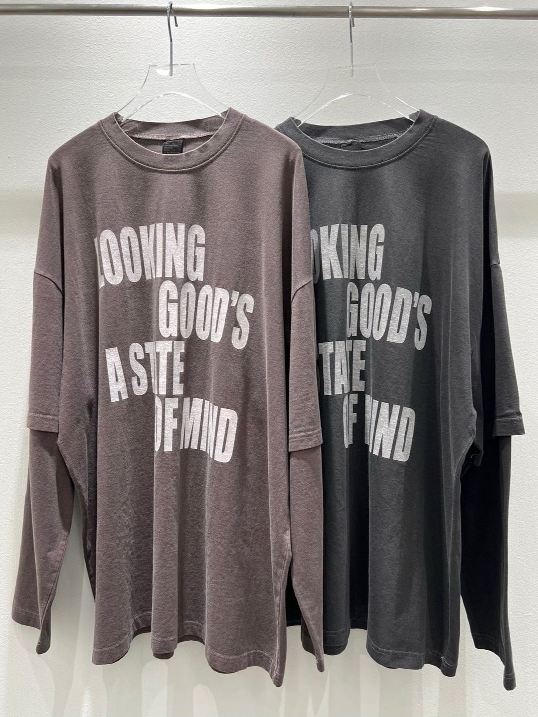 洗水假兩件英文字長袖衫 manhattans-047T