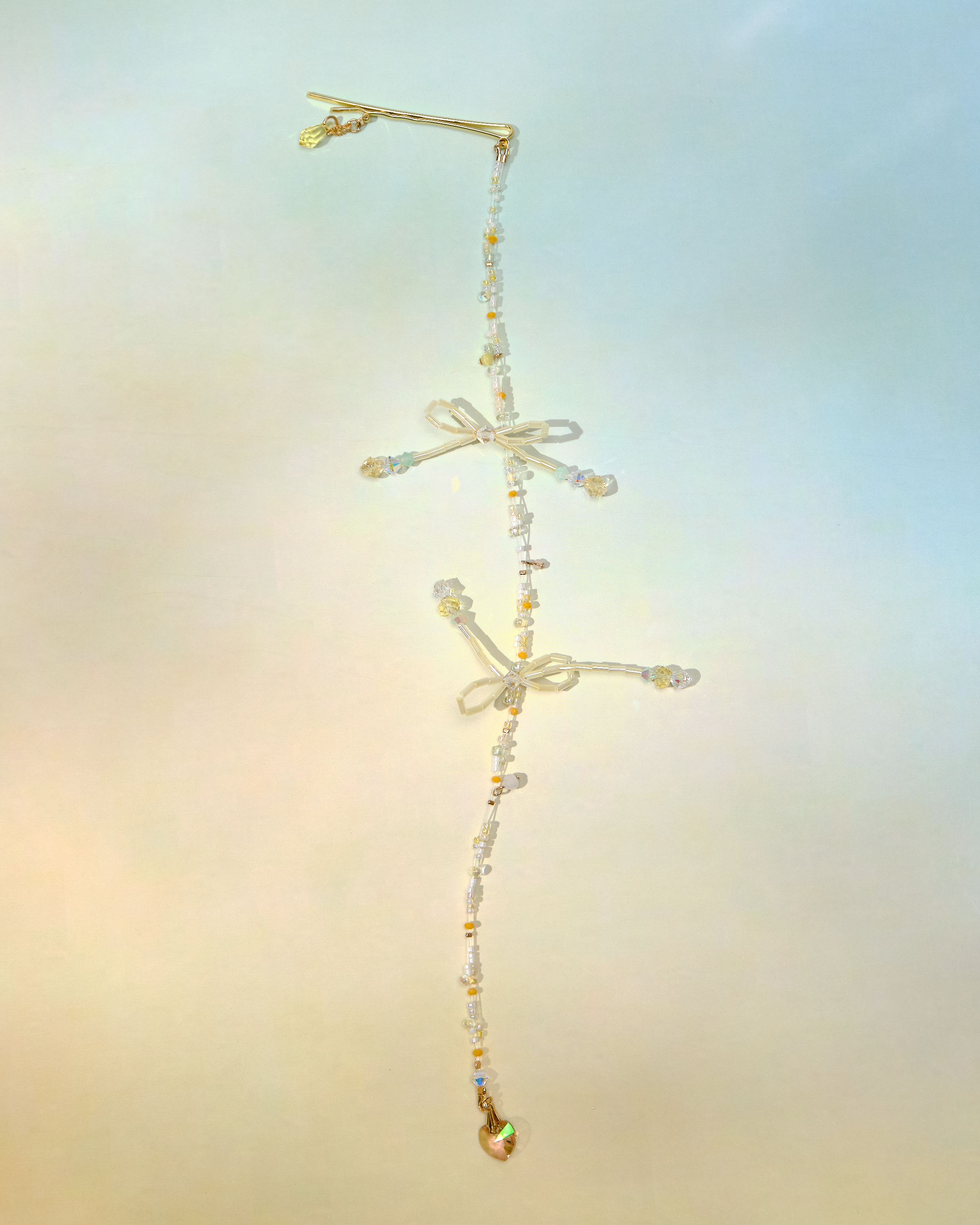 12737 串串水晶糖果蝴蝶結長鏈髮夾