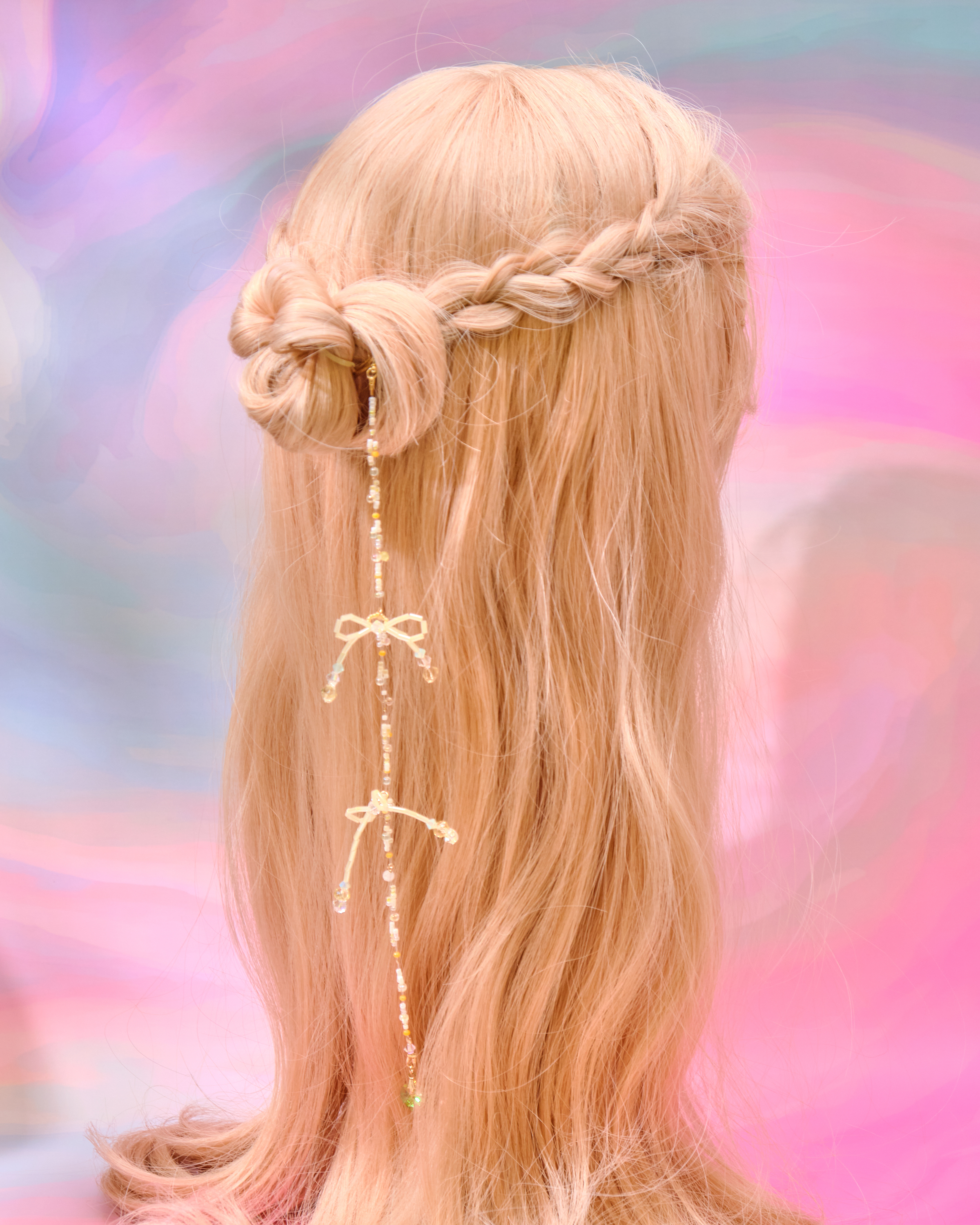 12737 串串水晶糖果蝴蝶結長鏈髮夾