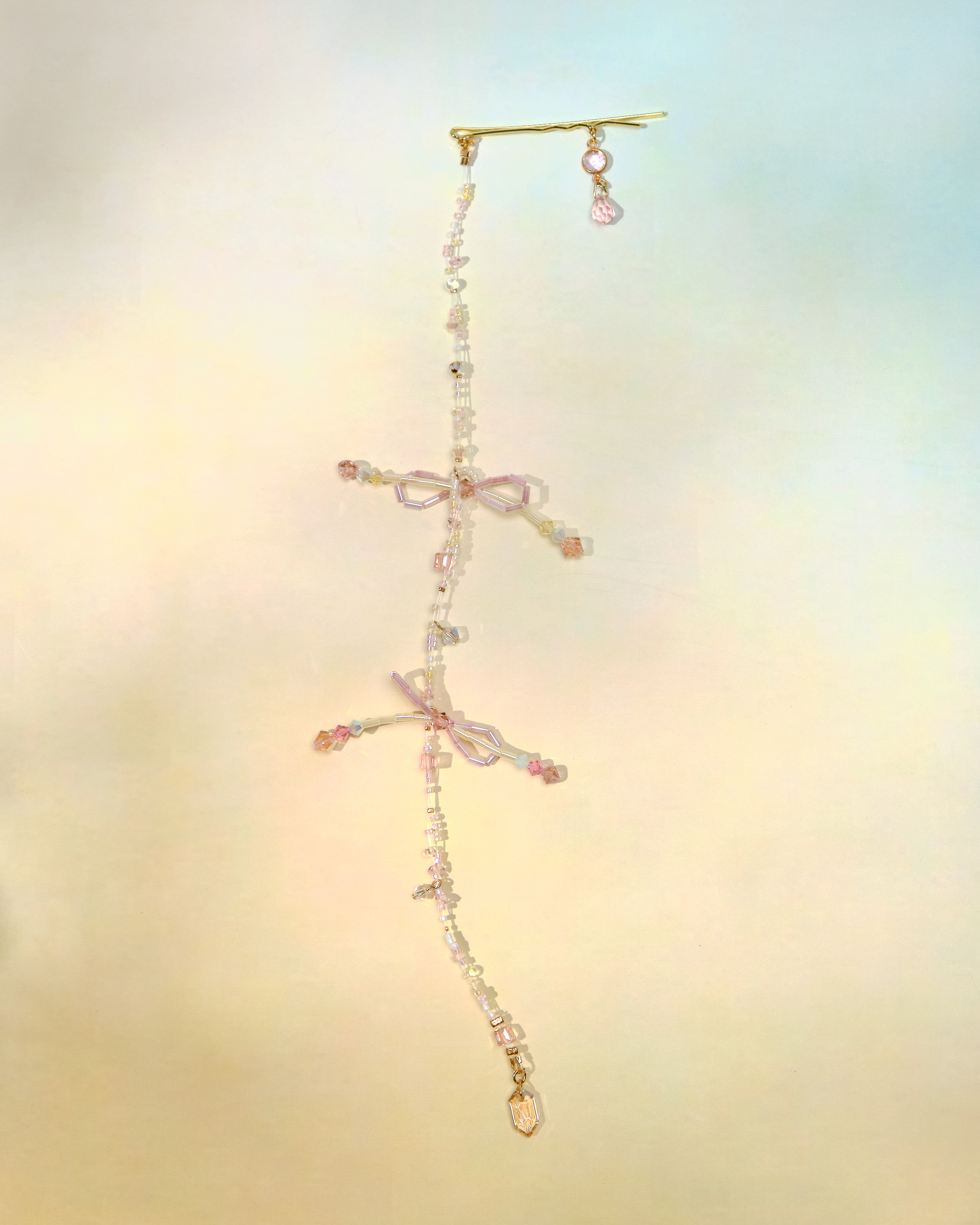 12736 Crystal Candy Bow Long Chain Hairpin