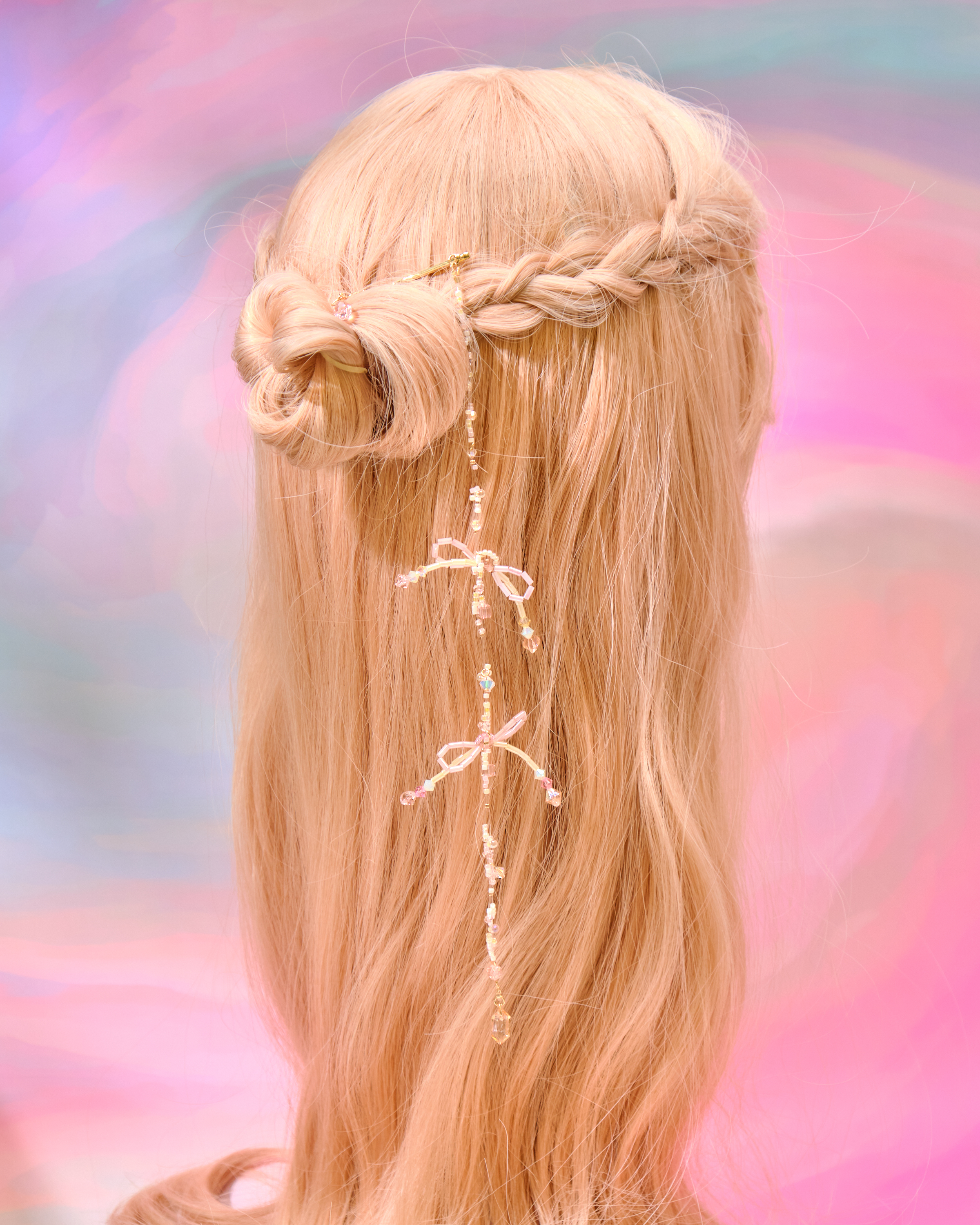 12736 Crystal Candy Bow Long Chain Hairpin