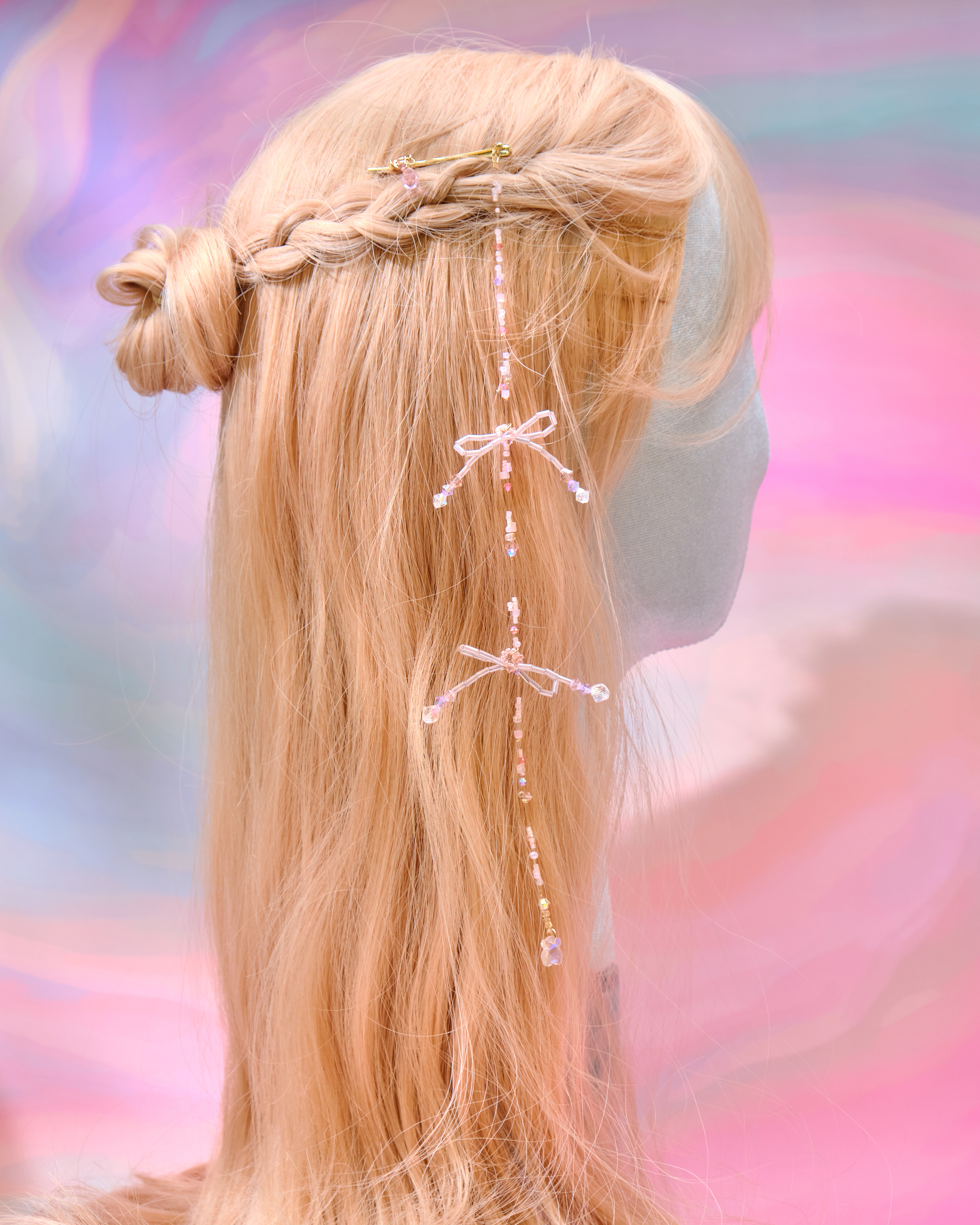 12735 Crystal Candy Bow Long Chain Hairpin