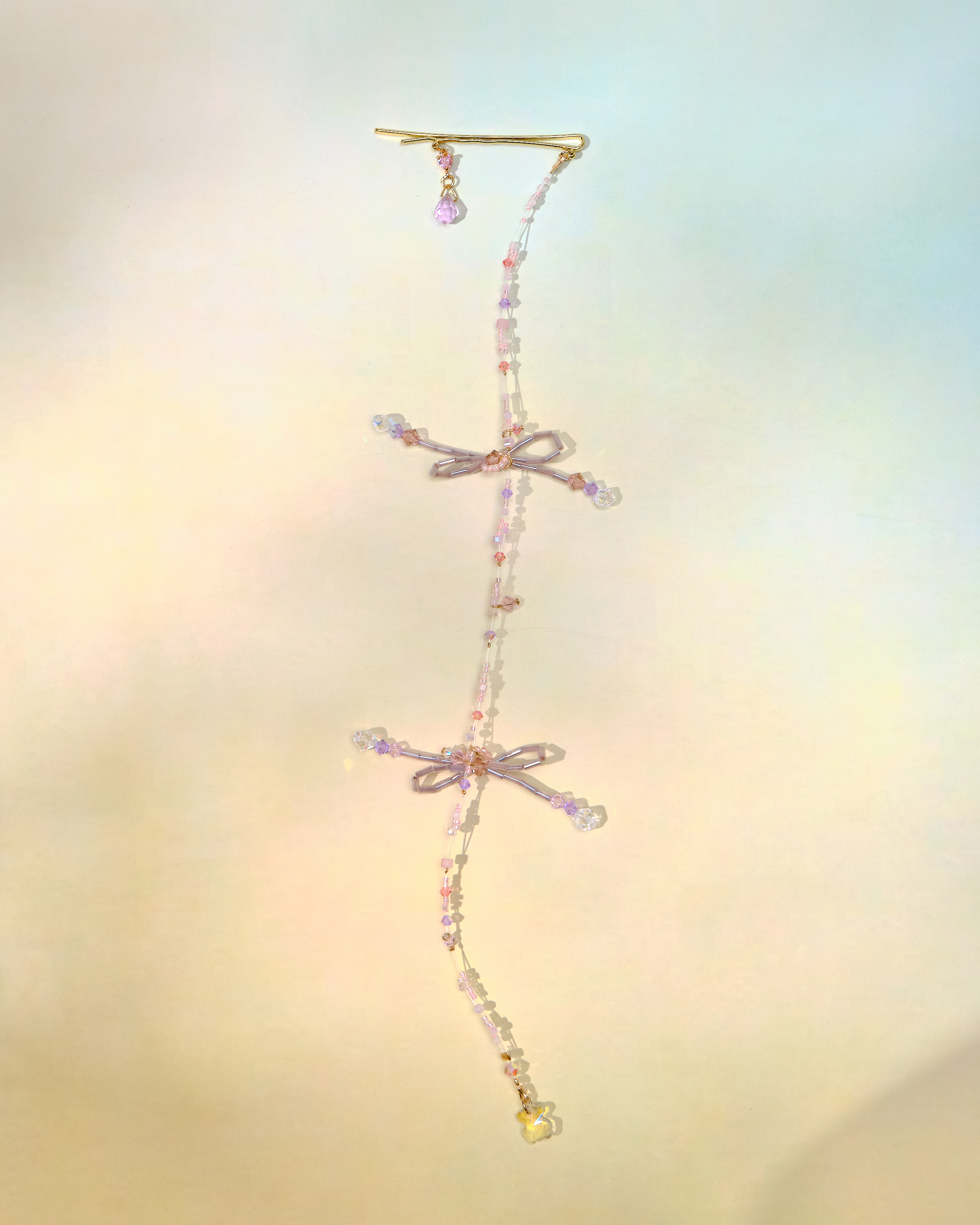 12735 Crystal Candy Bow Long Chain Hairpin