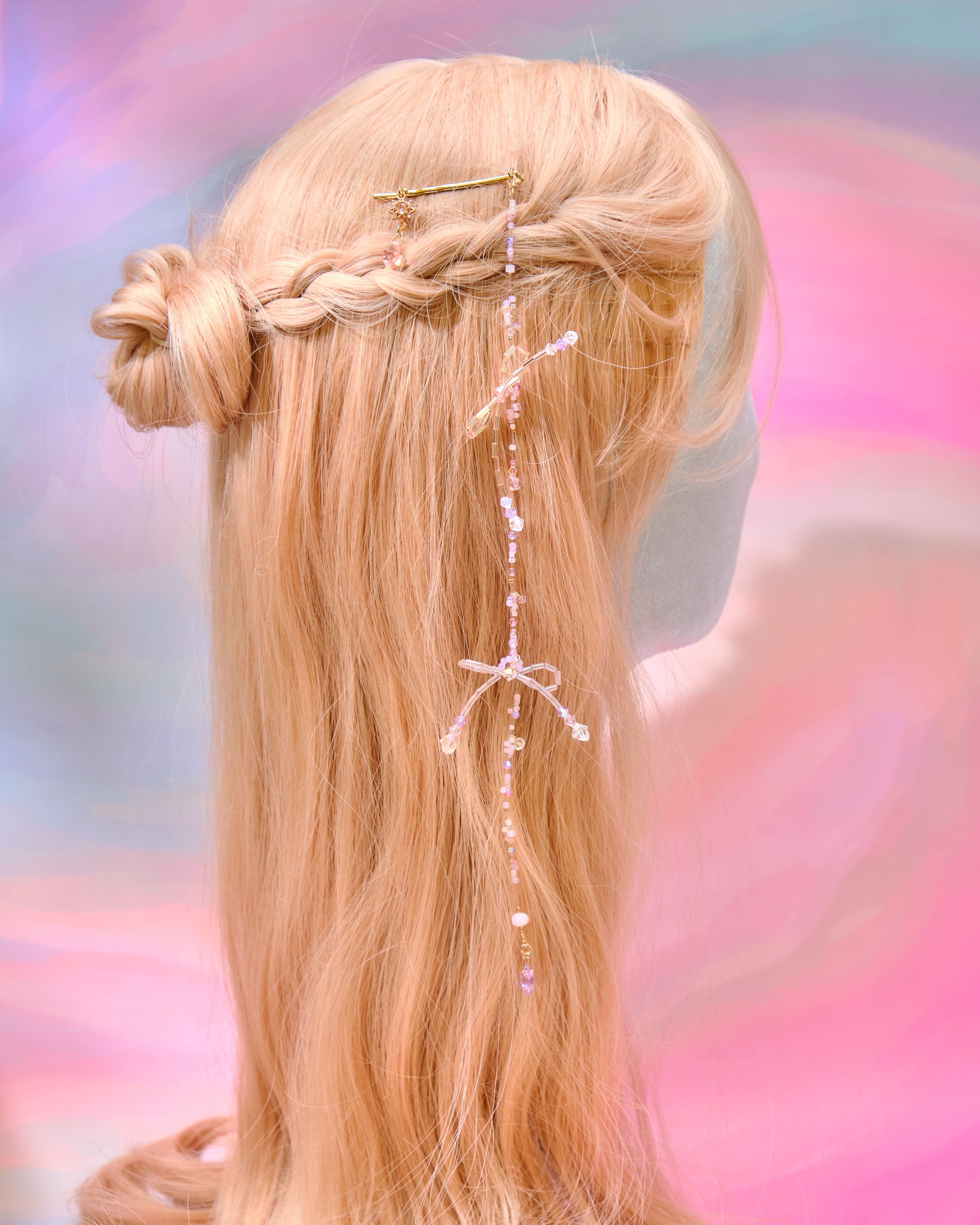 12734 串串水晶糖果蝴蝶結長鏈髮夾