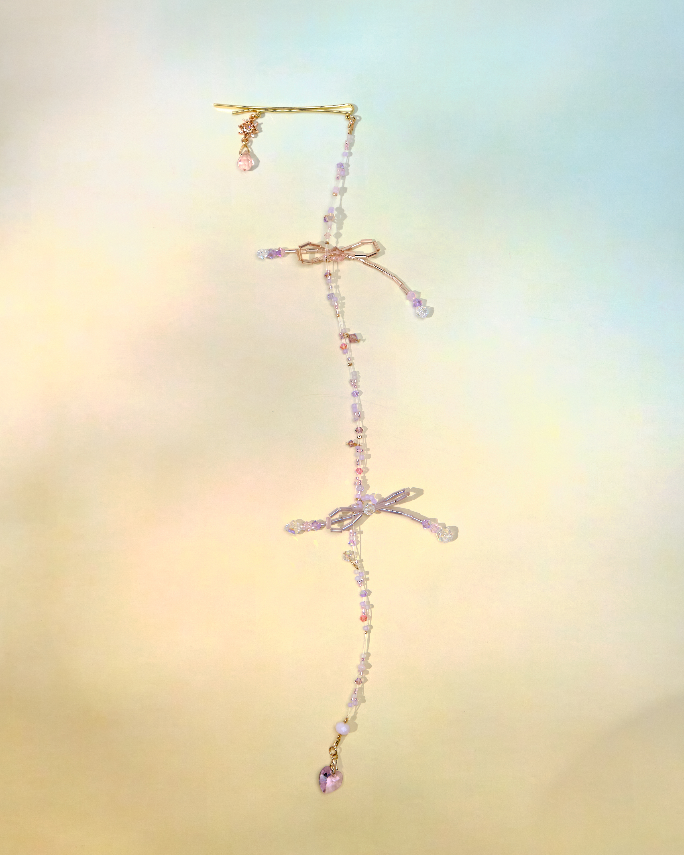 12734 串串水晶糖果蝴蝶結長鏈髮夾