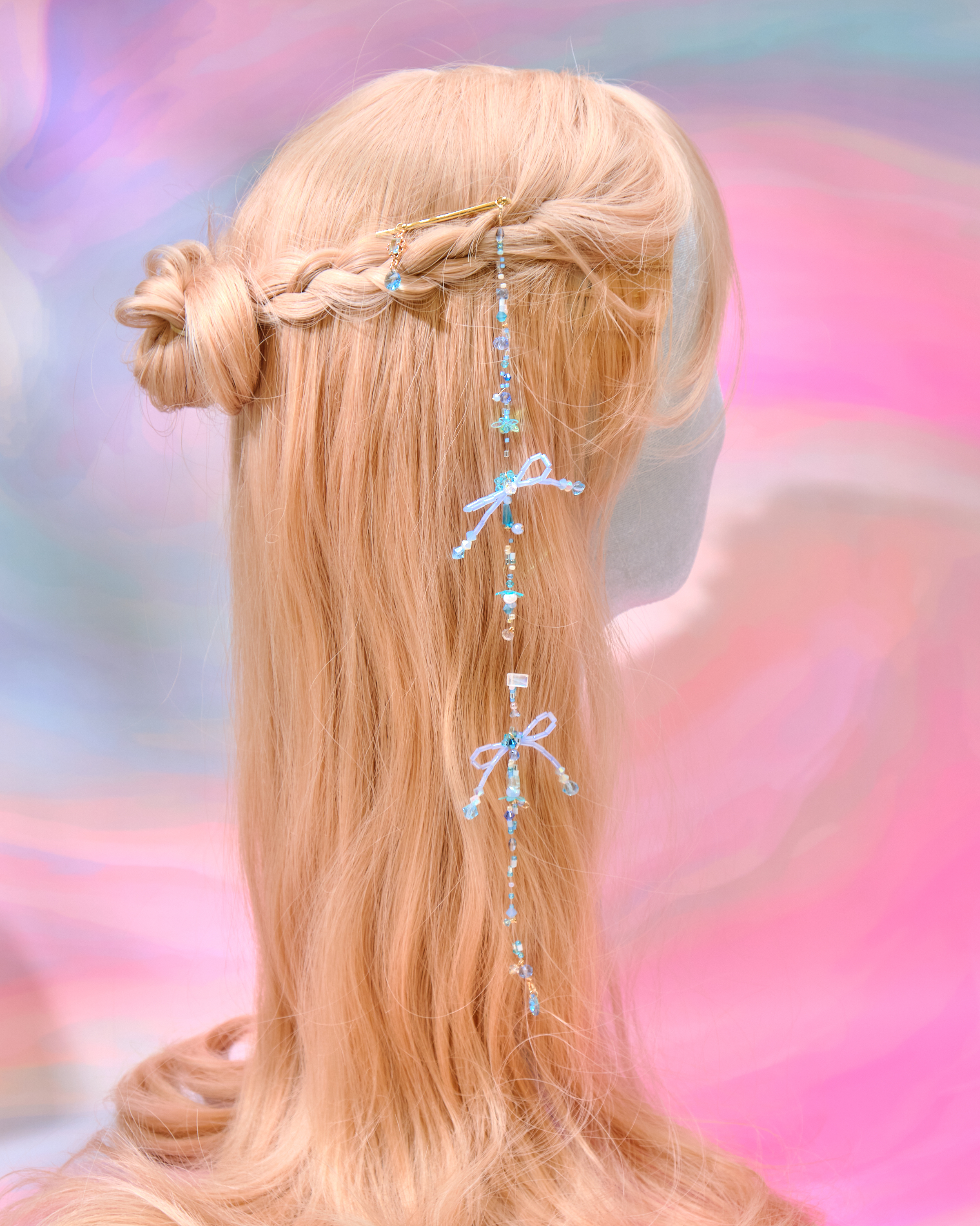 12733 串串水晶糖果蝴蝶結長鏈髮夾