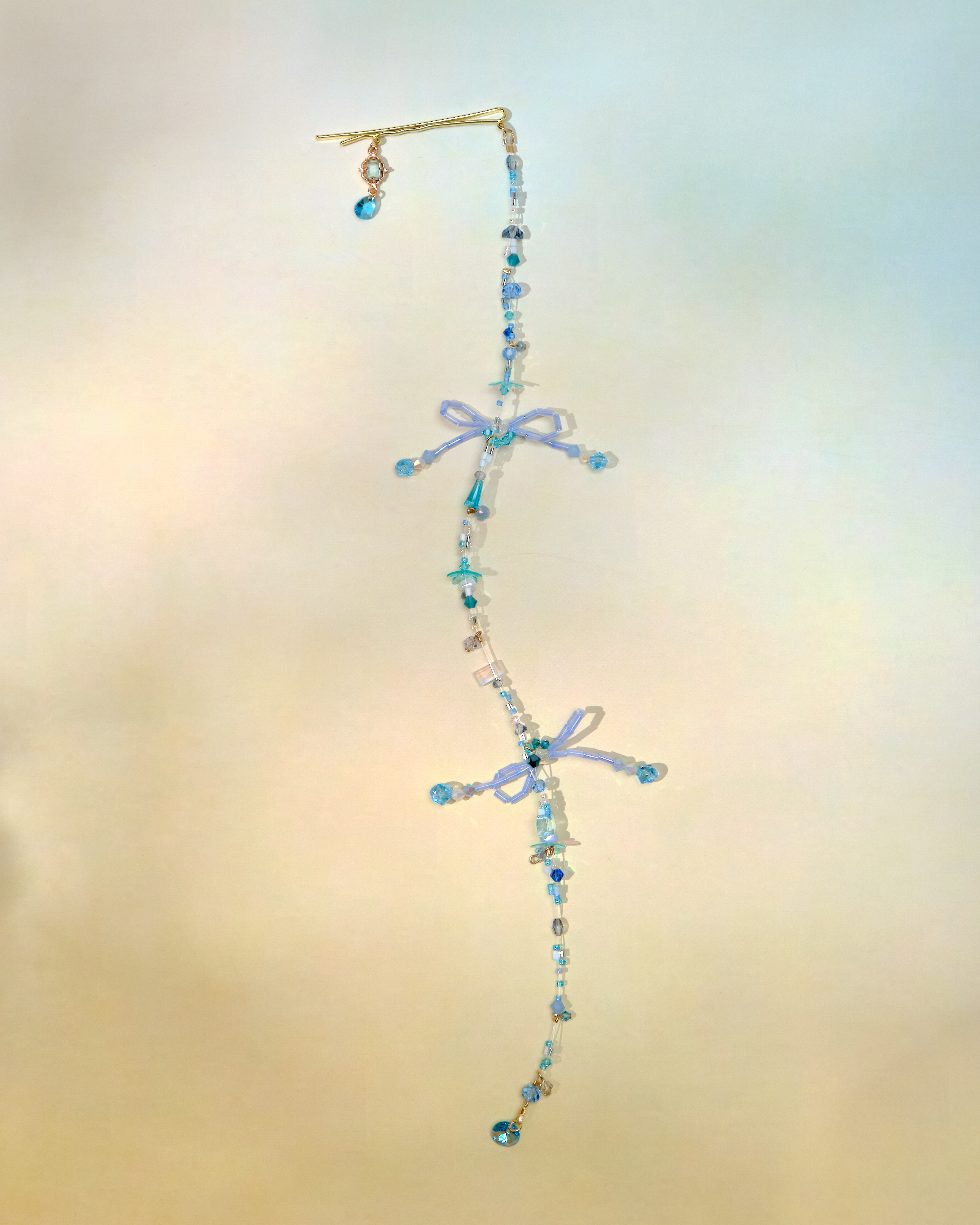 12733 串串水晶糖果蝴蝶結長鏈髮夾