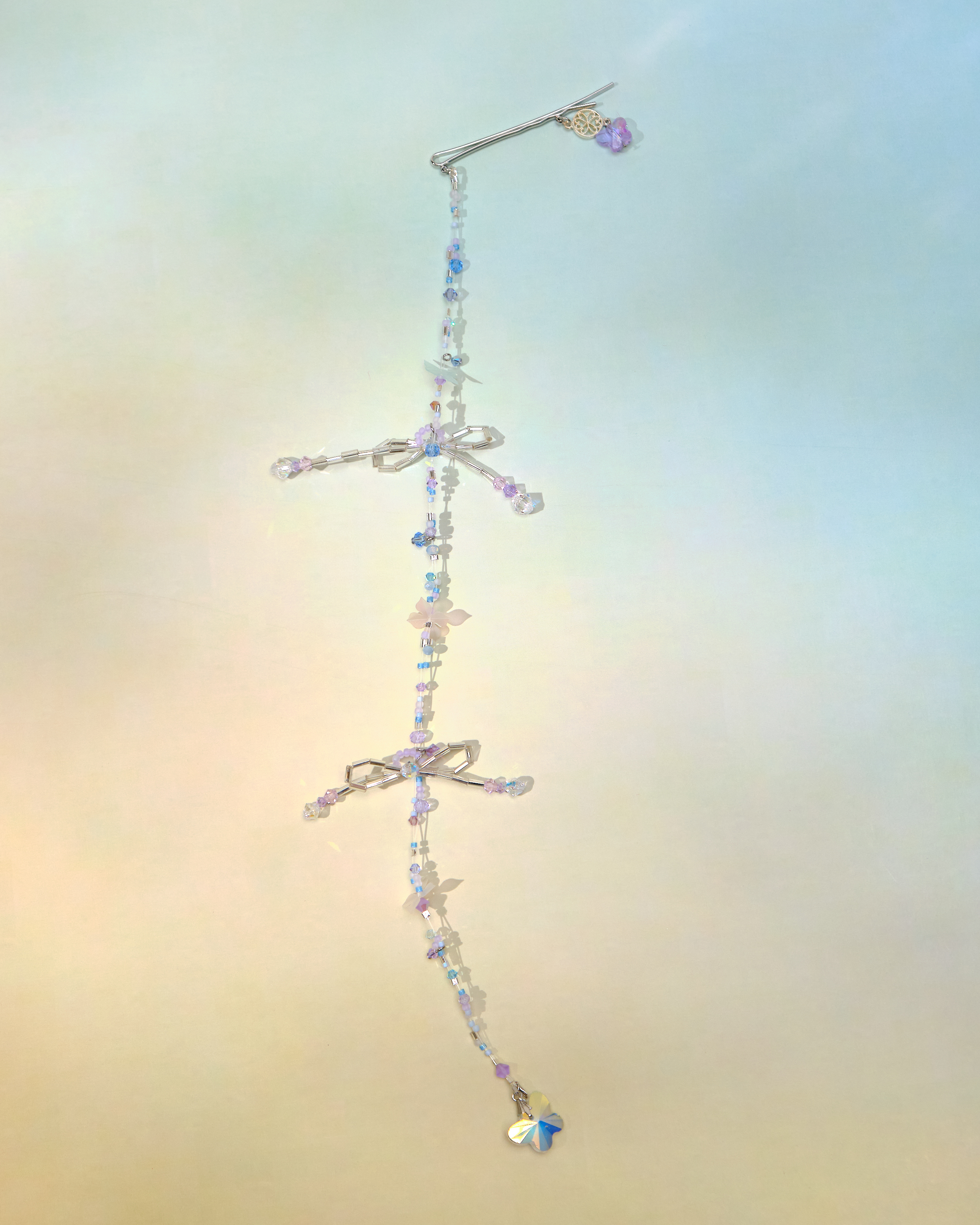 12731 串串水晶糖果蝴蝶結長鏈髮夾