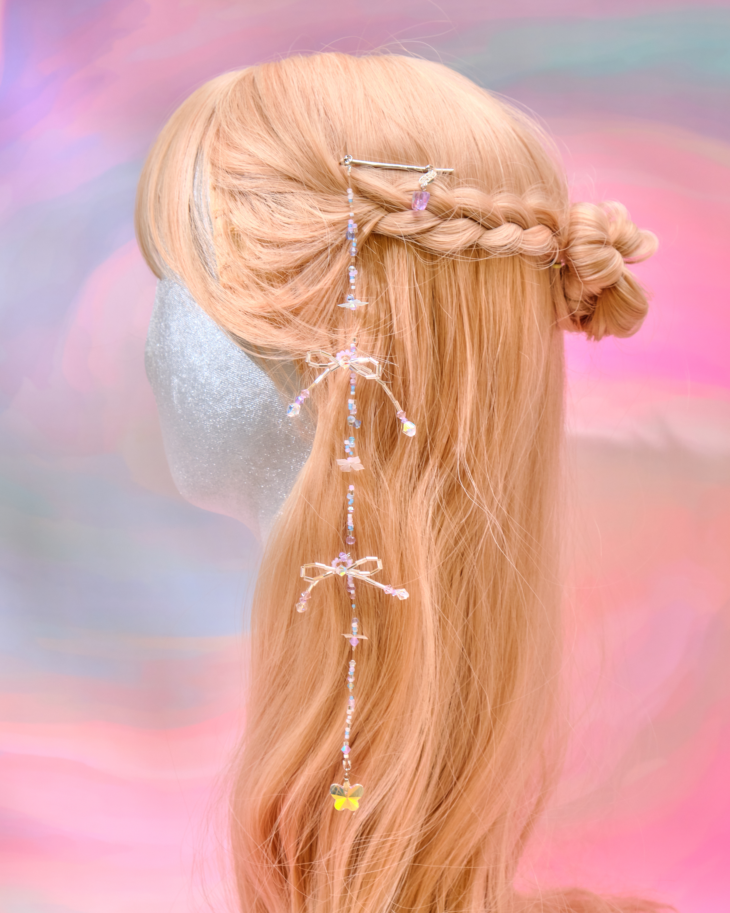 12731 串串水晶糖果蝴蝶結長鏈髮夾