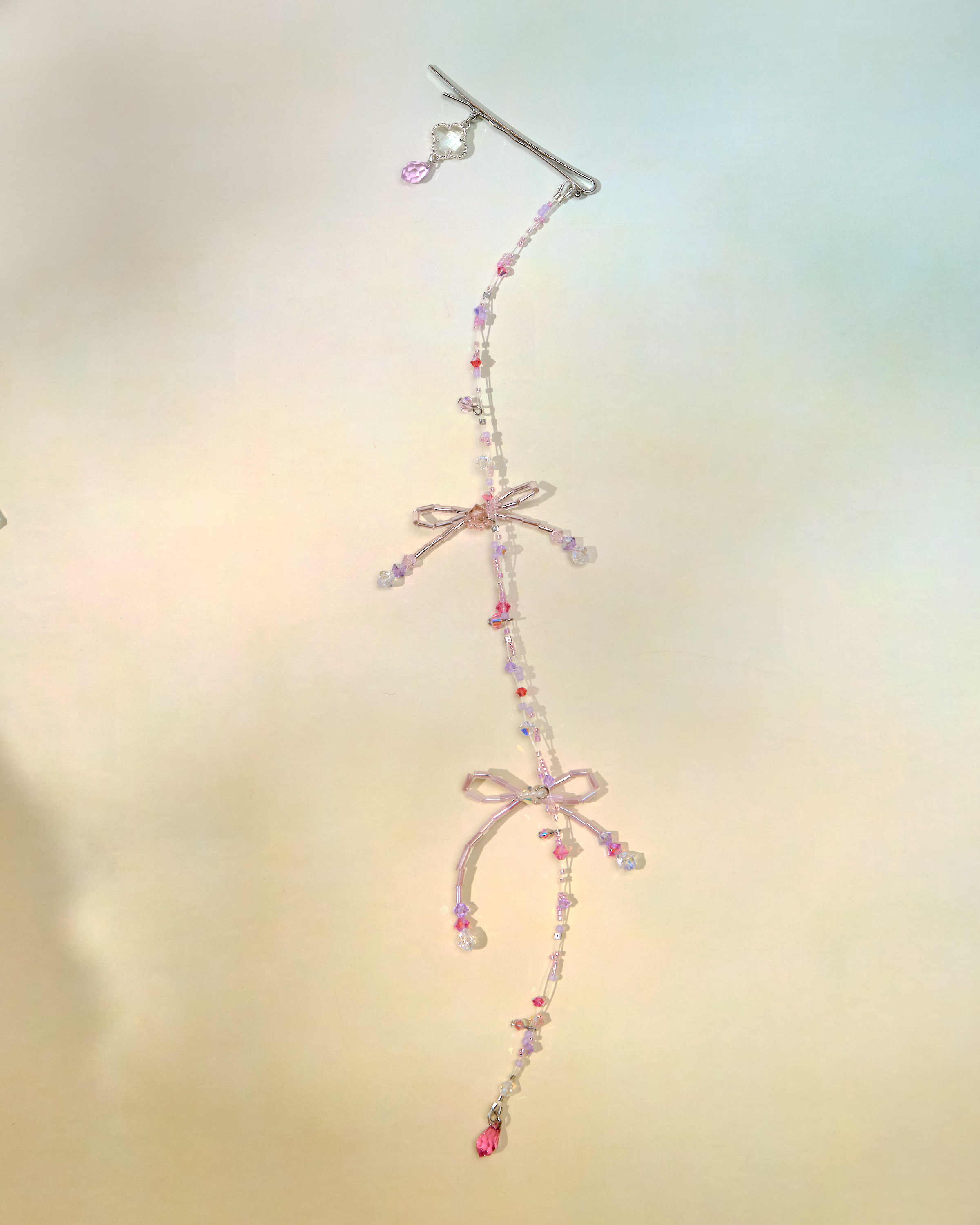 12730 Crystal Candy Bow Long Chain Hairpin