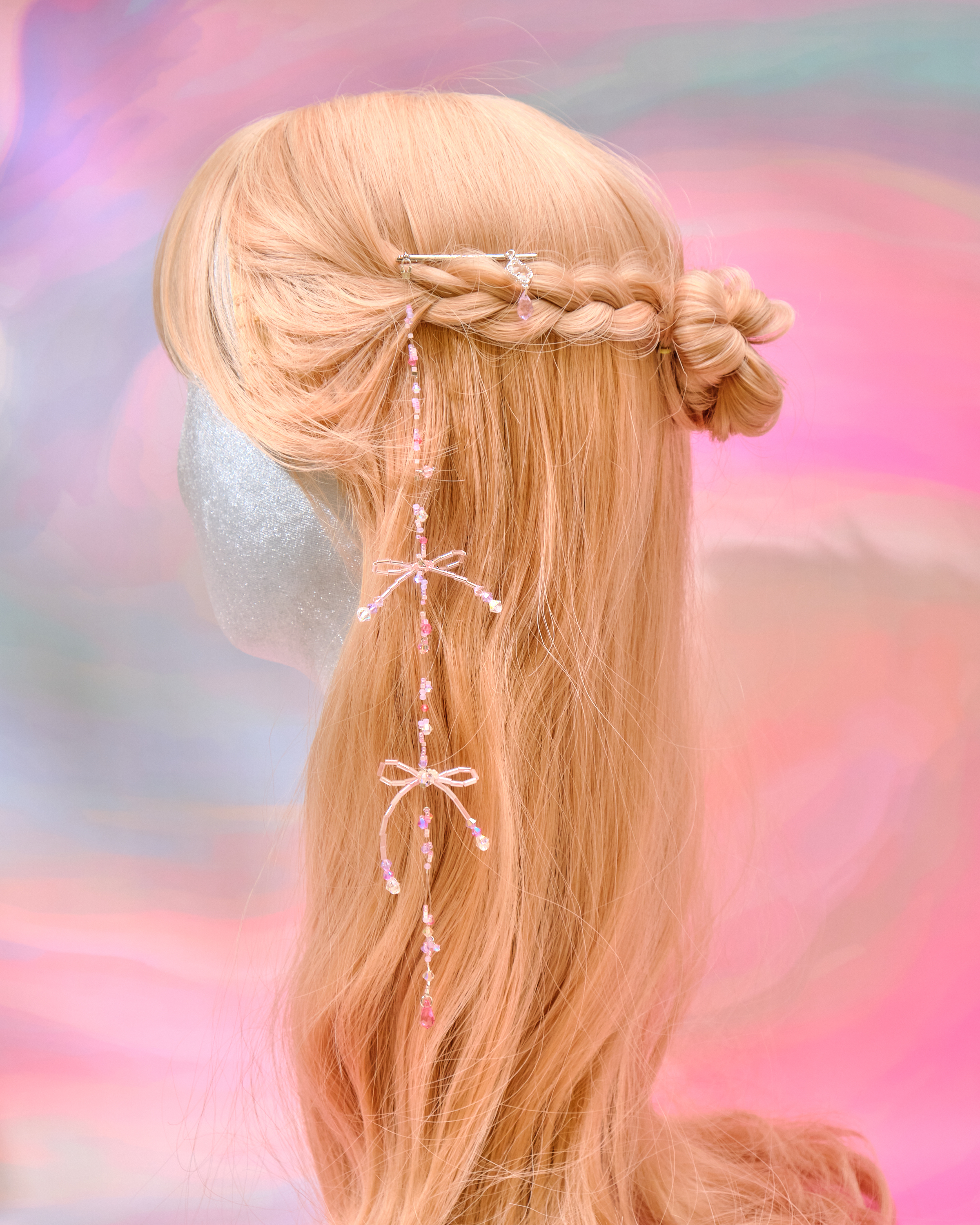 12730 Crystal Candy Bow Long Chain Hairpin