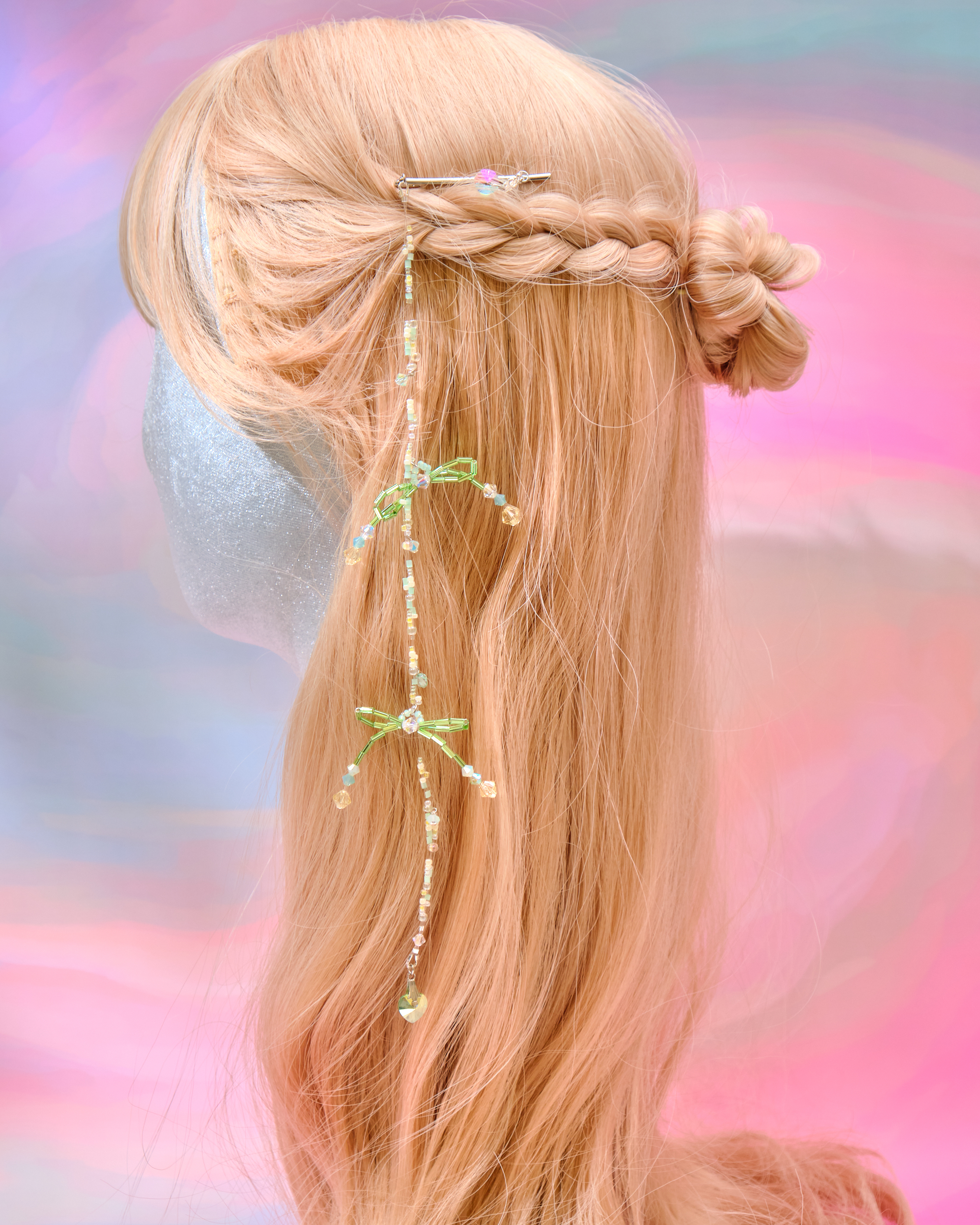 12729 串串水晶糖果蝴蝶結長鏈髮夾