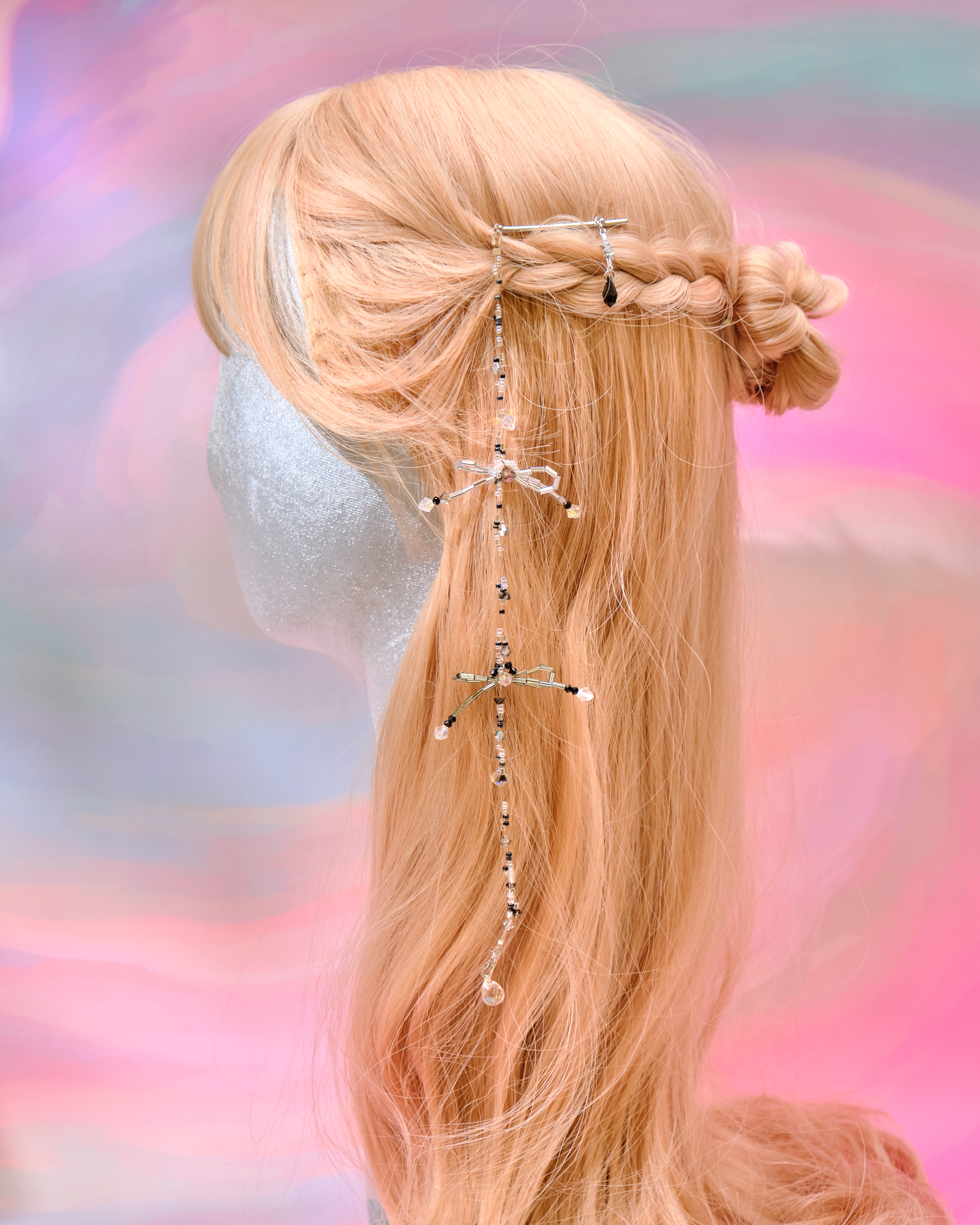 12728 串串水晶糖果蝴蝶結長鏈髮夾