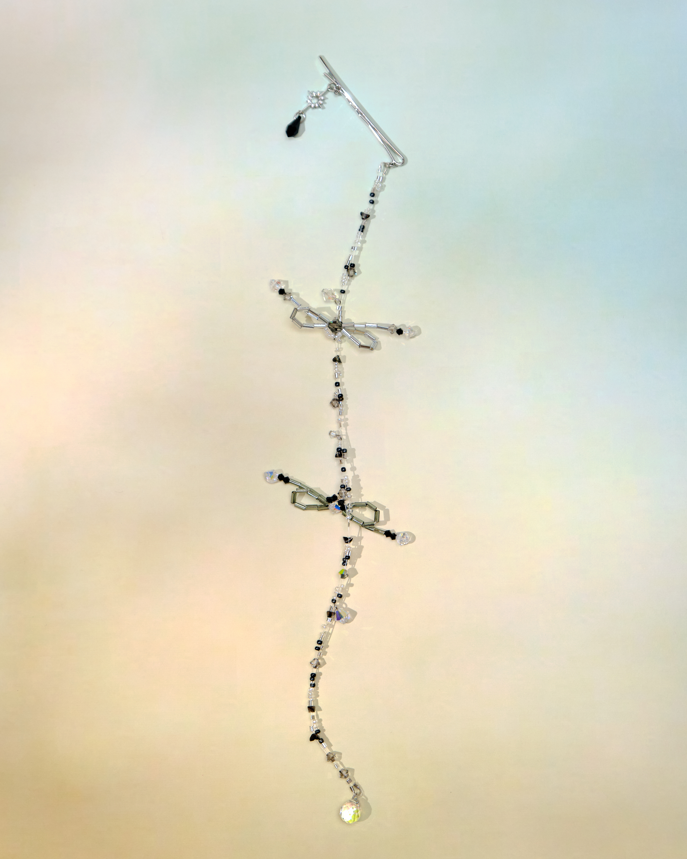 12728 串串水晶糖果蝴蝶結長鏈髮夾