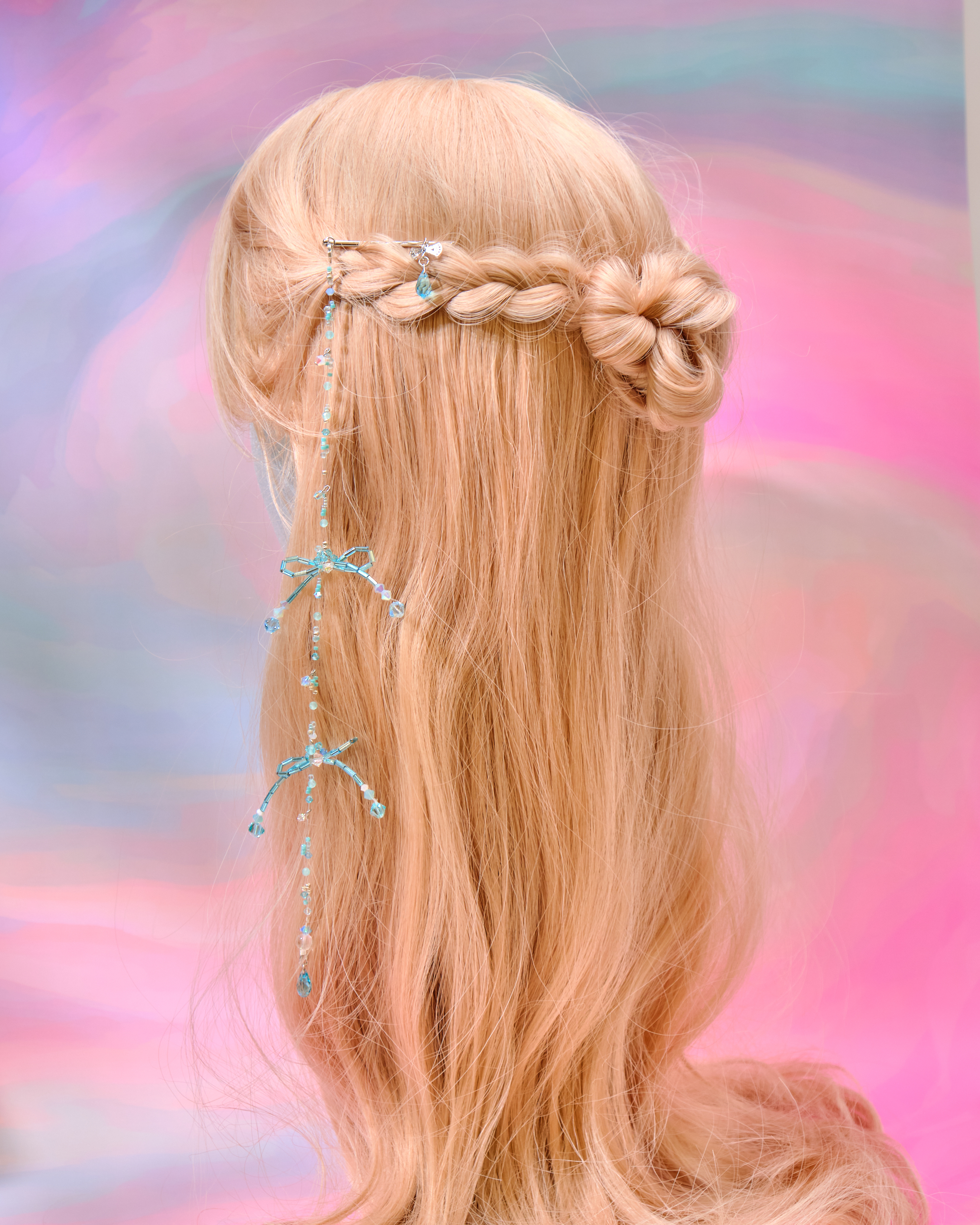 12727 串串水晶糖果蝴蝶結長鏈髮夾