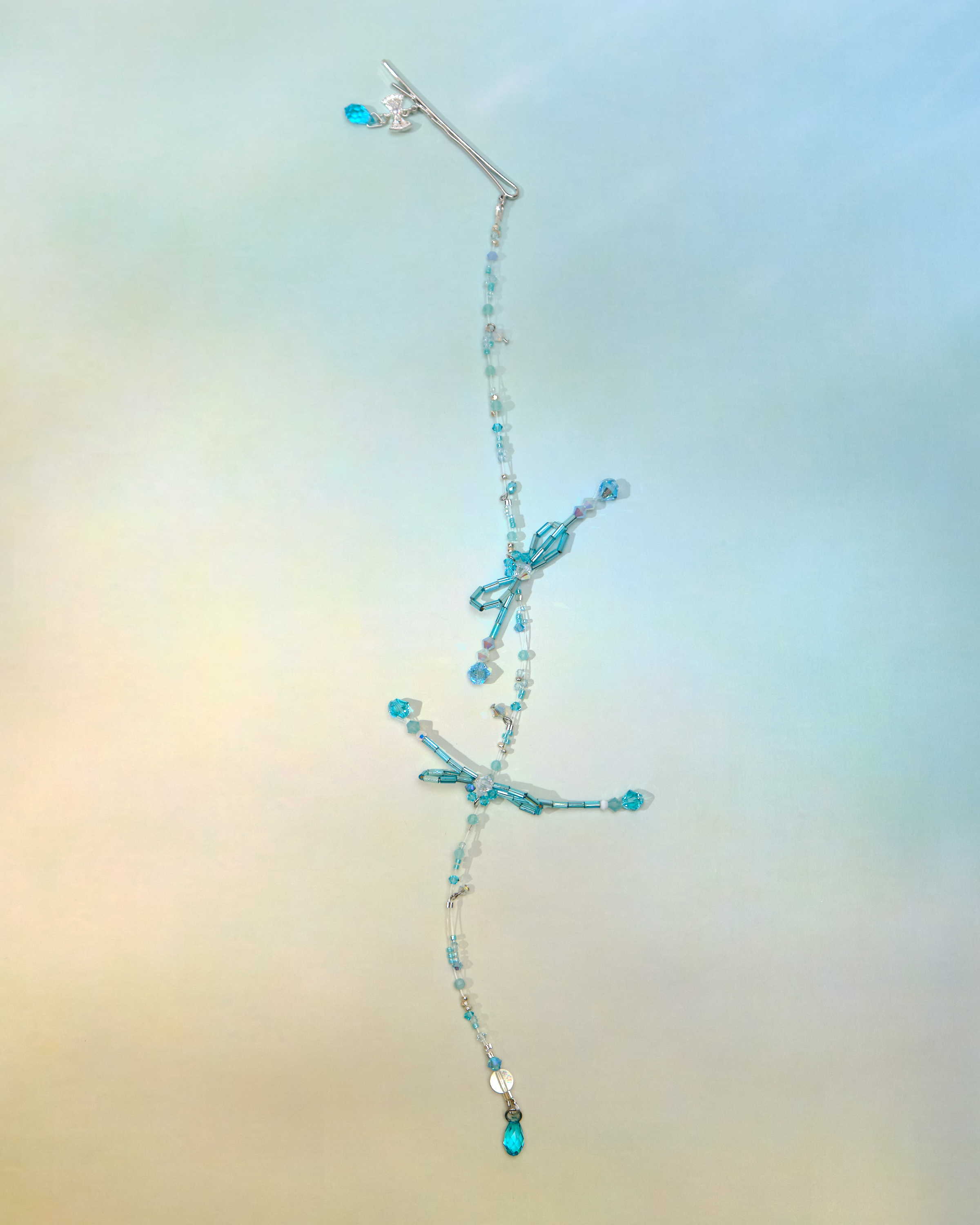 12727 串串水晶糖果蝴蝶結長鏈髮夾