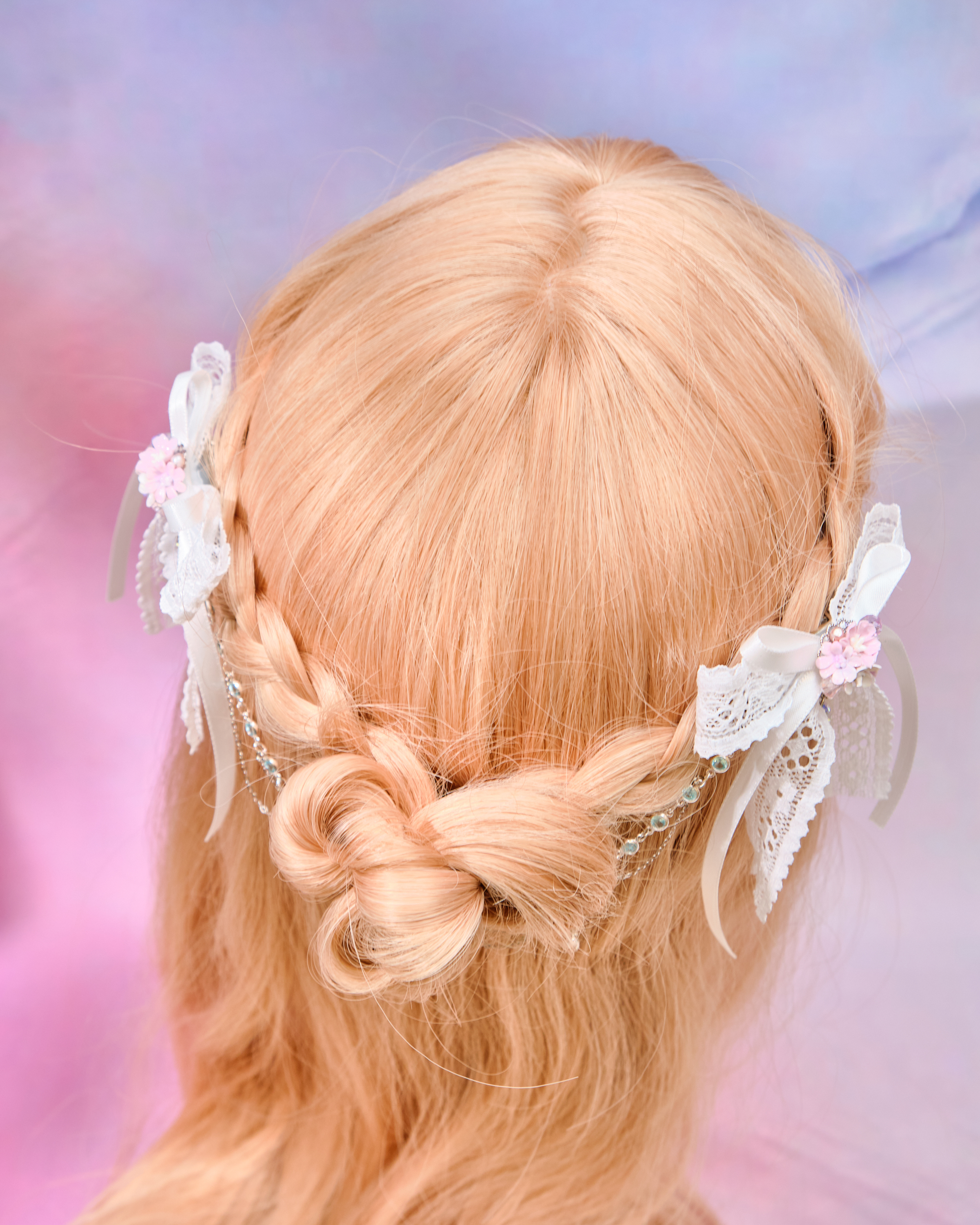 12726 Pure White Little Princess Bow Hairpin (Pair + Detachable Pendant Chain)