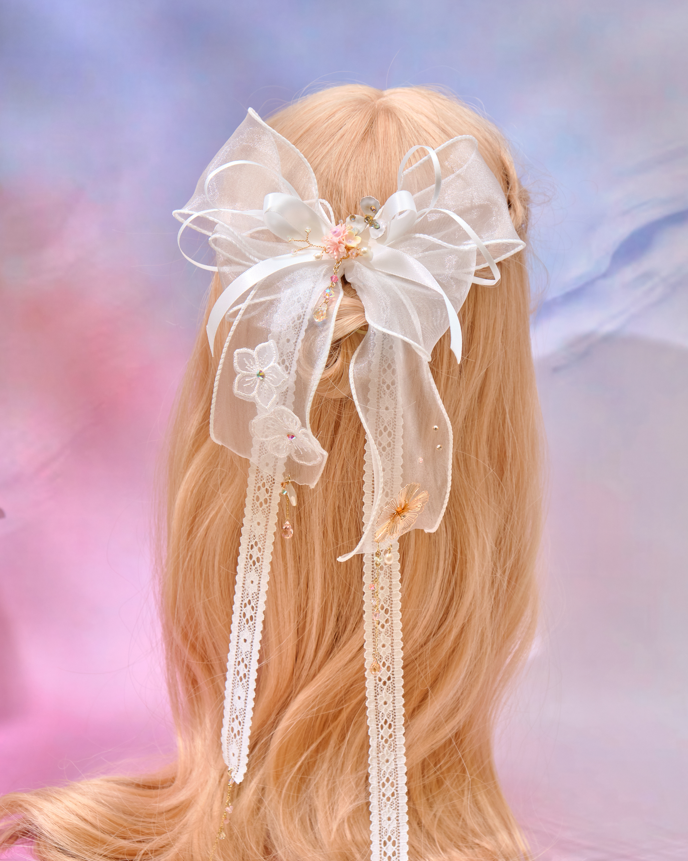 12725 Pure White Little Princess Bow Hairpin (Large)