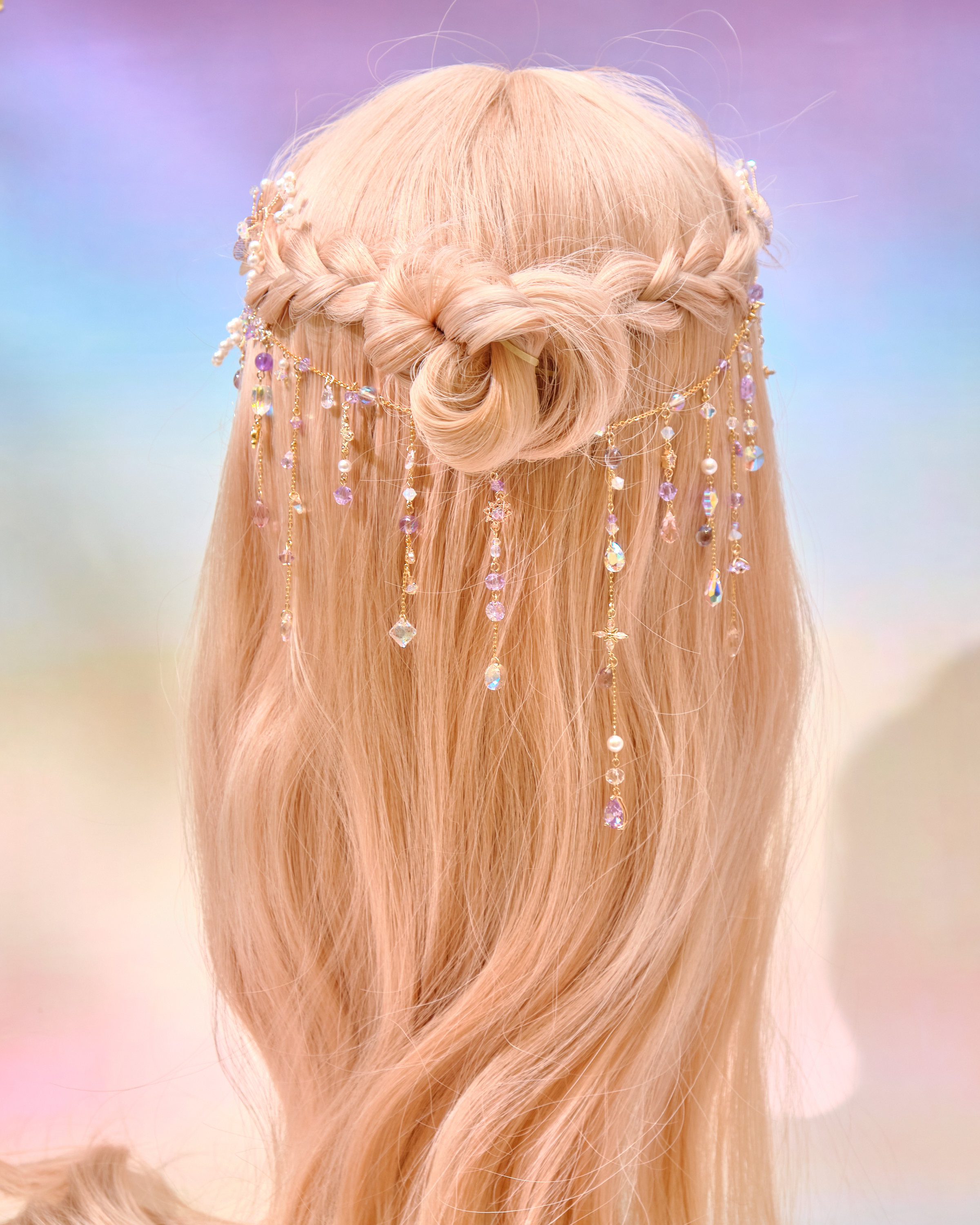 12723 Flower Fairy Floral Rain Curtain S925 Head Chain with Detachable Double Barrette