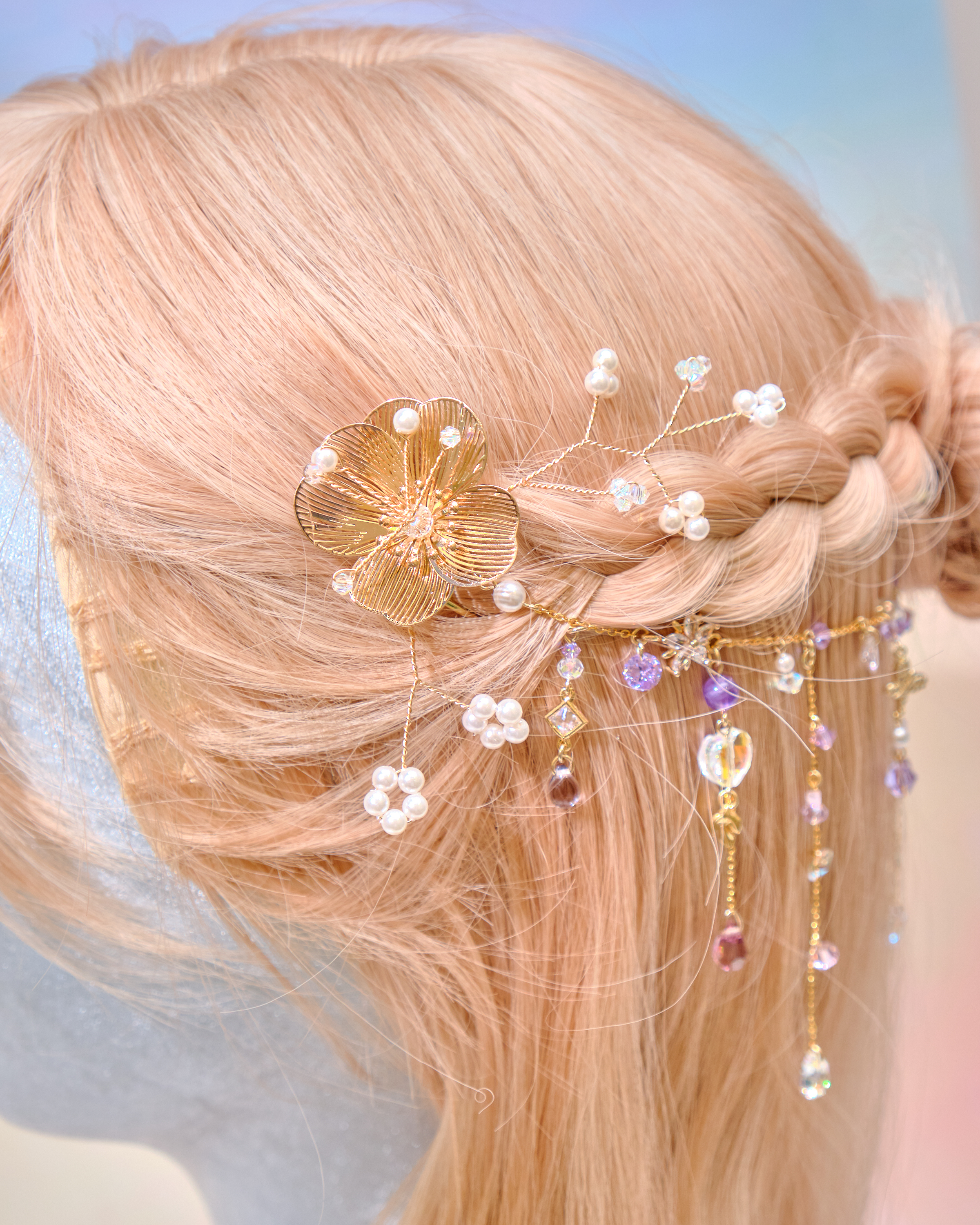 12723 Flower Fairy Floral Rain Curtain S925 Head Chain with Detachable Double Barrette
