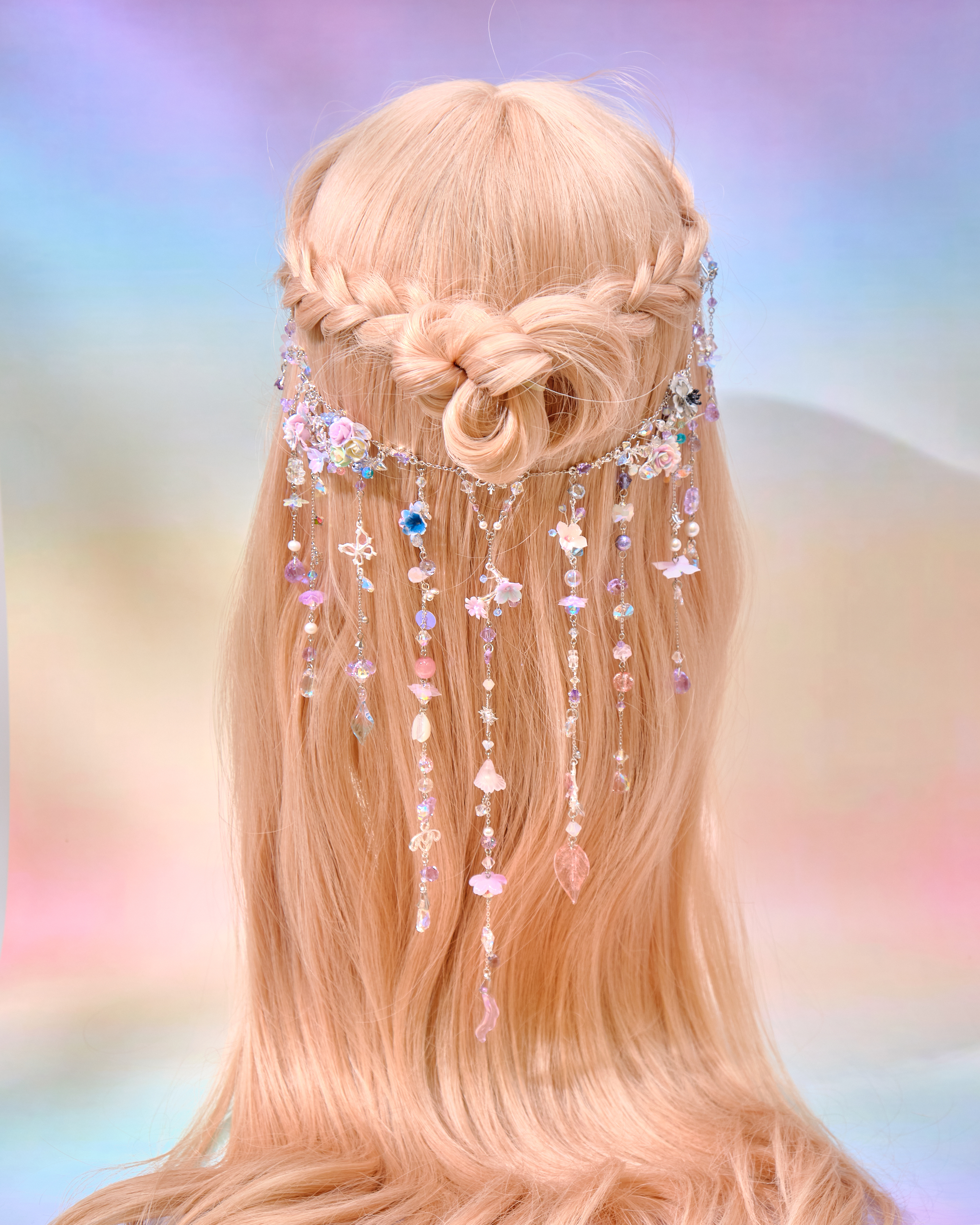 12722 Flower Fairy Floral Rain Curtain S925 Head Chain with Detachable Double Barrette