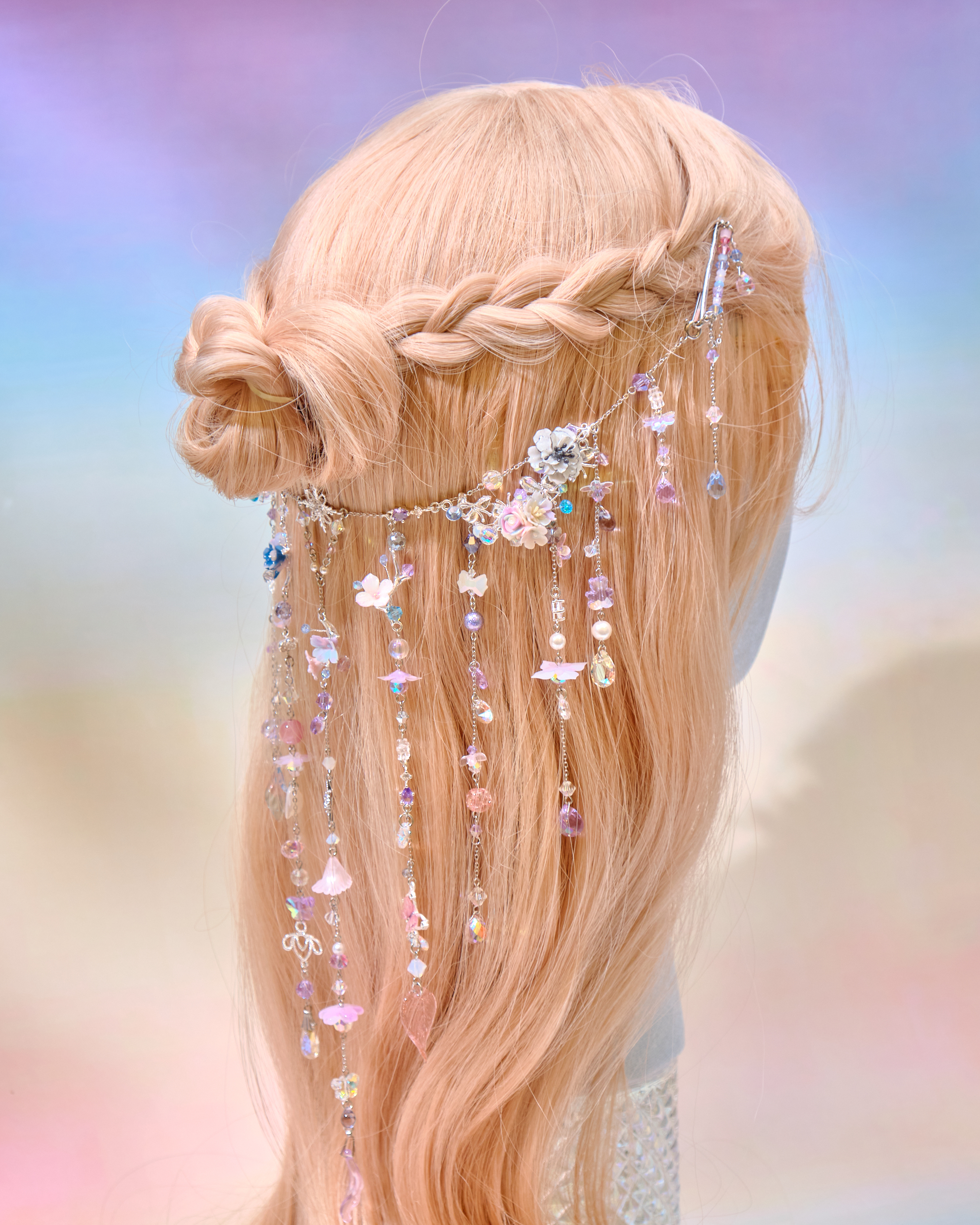 12722 Flower Fairy Floral Rain Curtain S925 Head Chain with Detachable Double Barrette