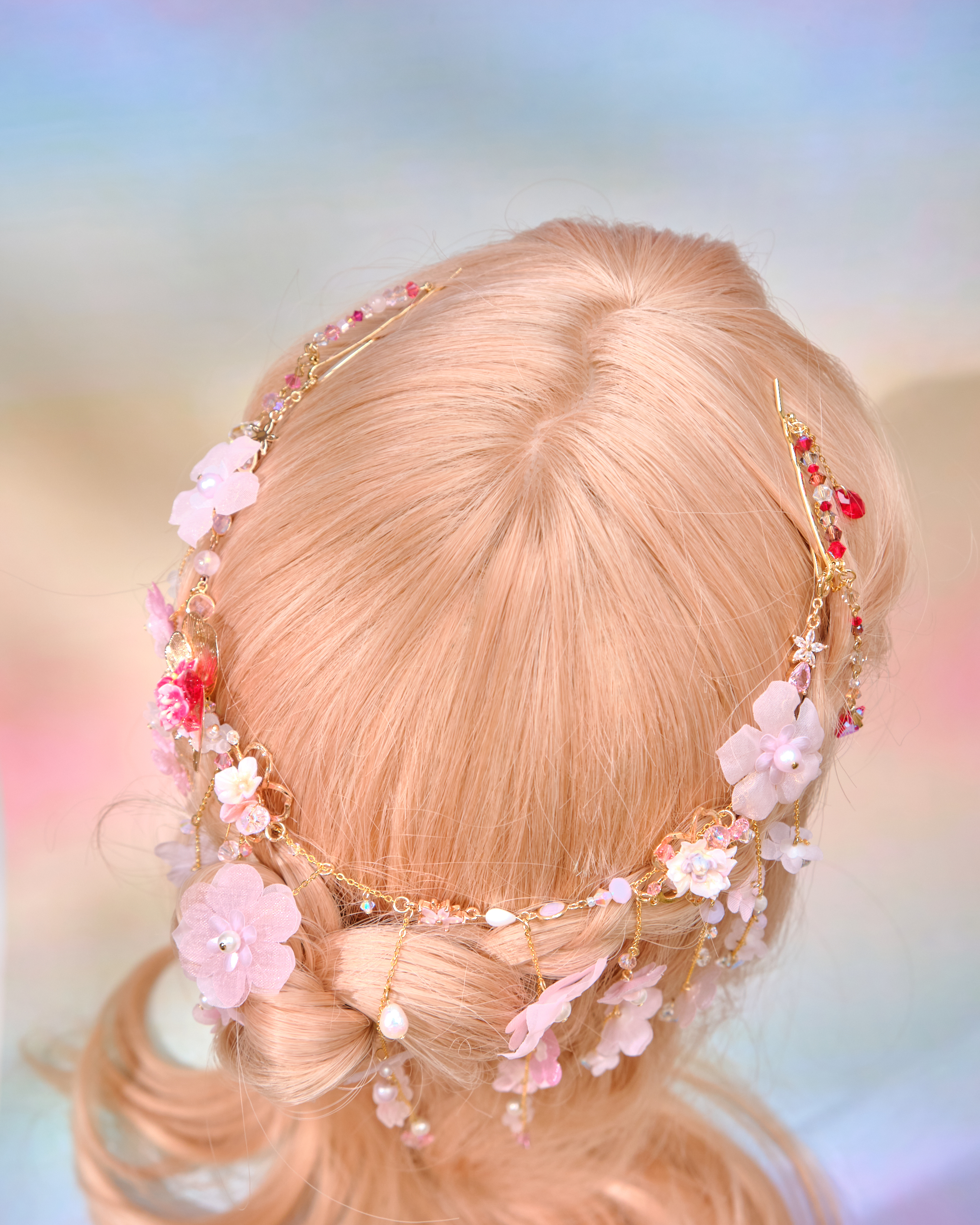12721 Flower Fairy Floral Rain Curtain S925 Head Chain with Detachable Double Barrette