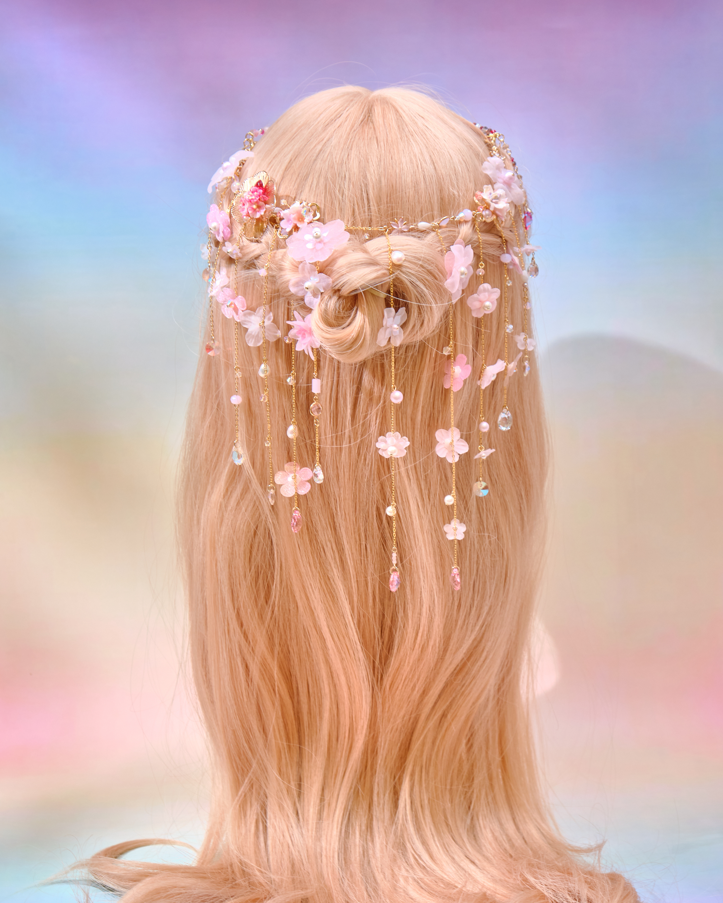12721 Flower Fairy Floral Rain Curtain S925 Head Chain with Detachable Double Barrette