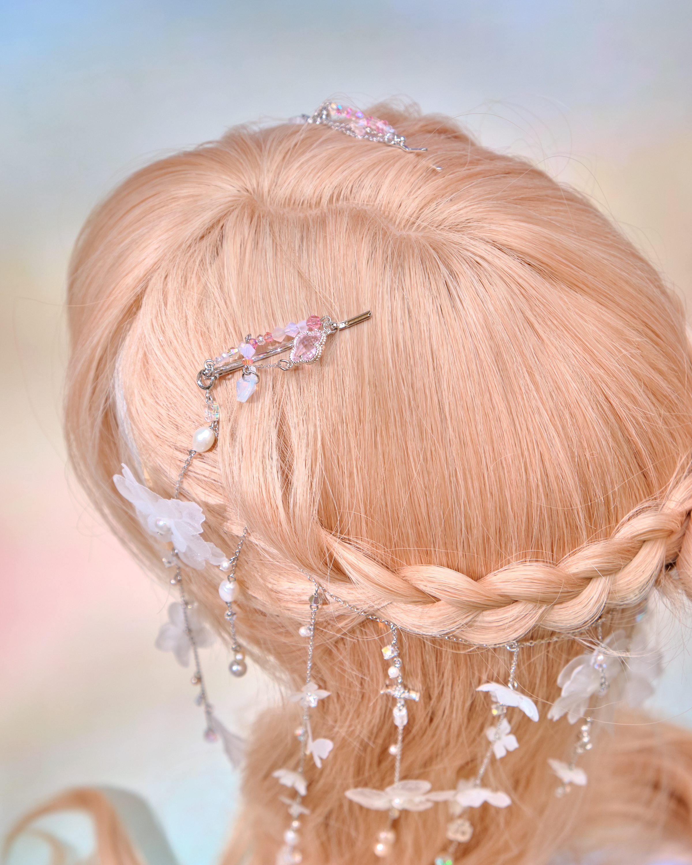 12720 Flower Fairy Floral Rain Curtain S925 Head Chain with Detachable Double Barrette