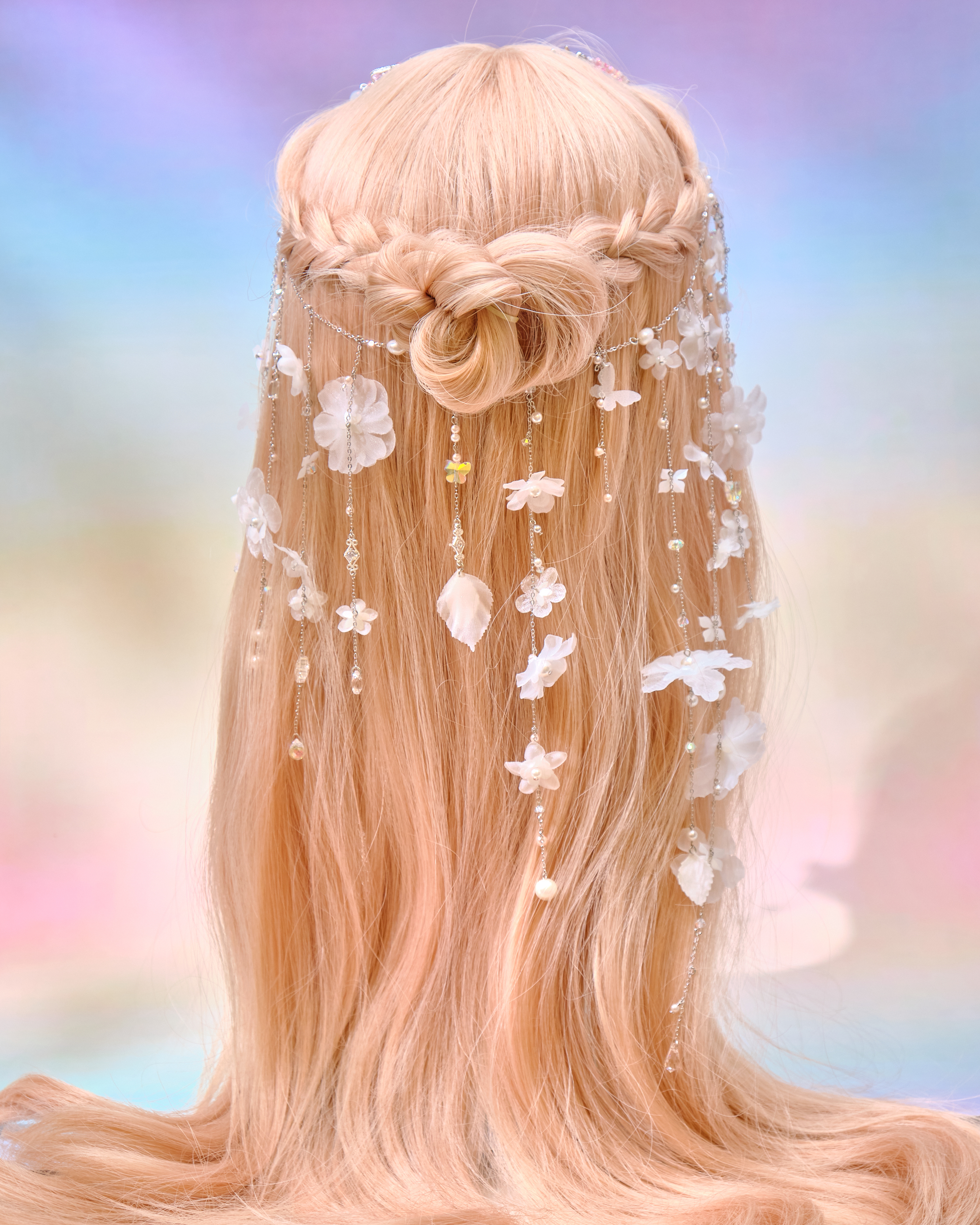 12720 Flower Fairy Floral Rain Curtain S925 Head Chain with Detachable Double Barrette