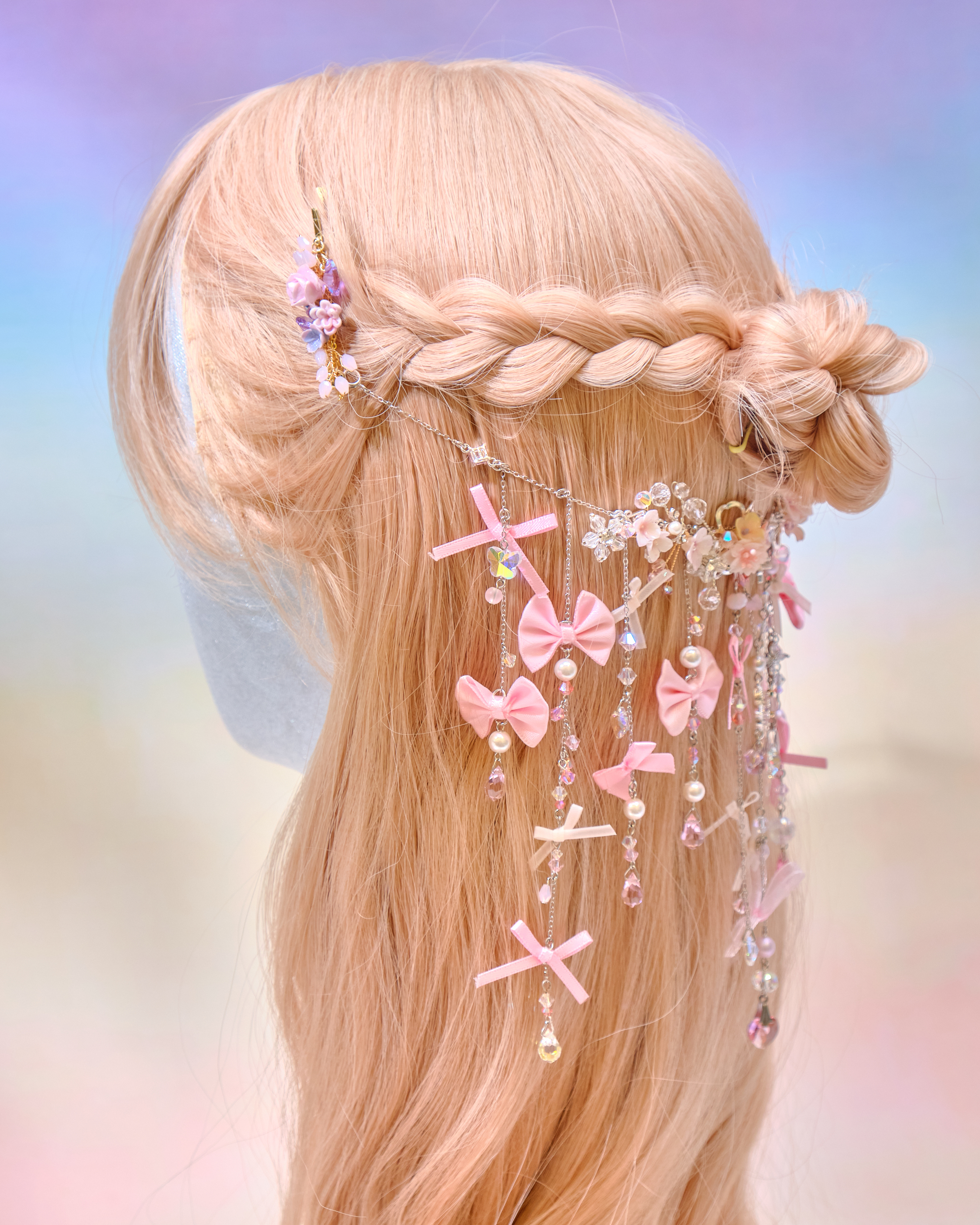 12719 花仙子繁花雨簾S925頭鏈配可拆式雙一字夾