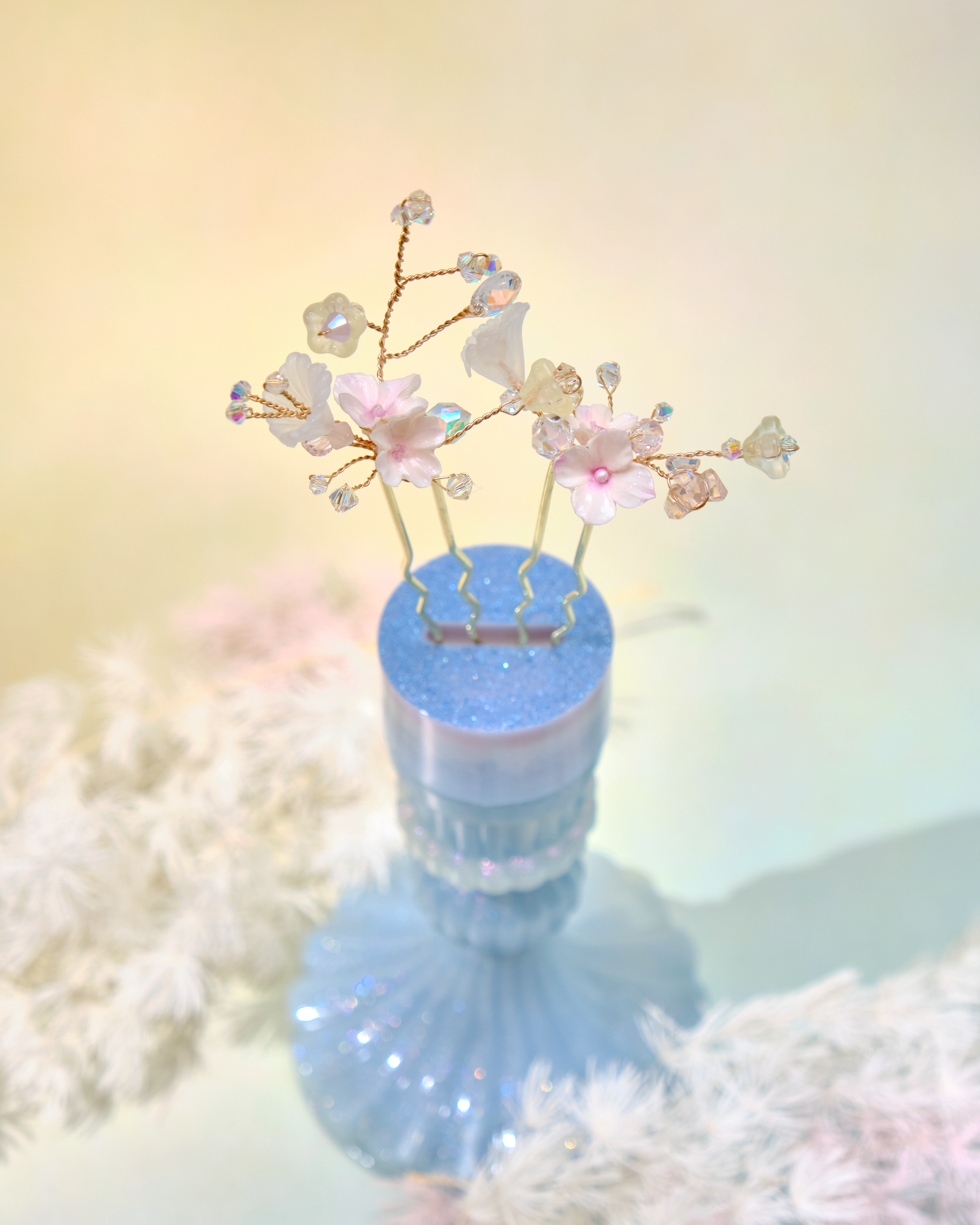 12718 Cute Flower Ball Double Hairpin Set