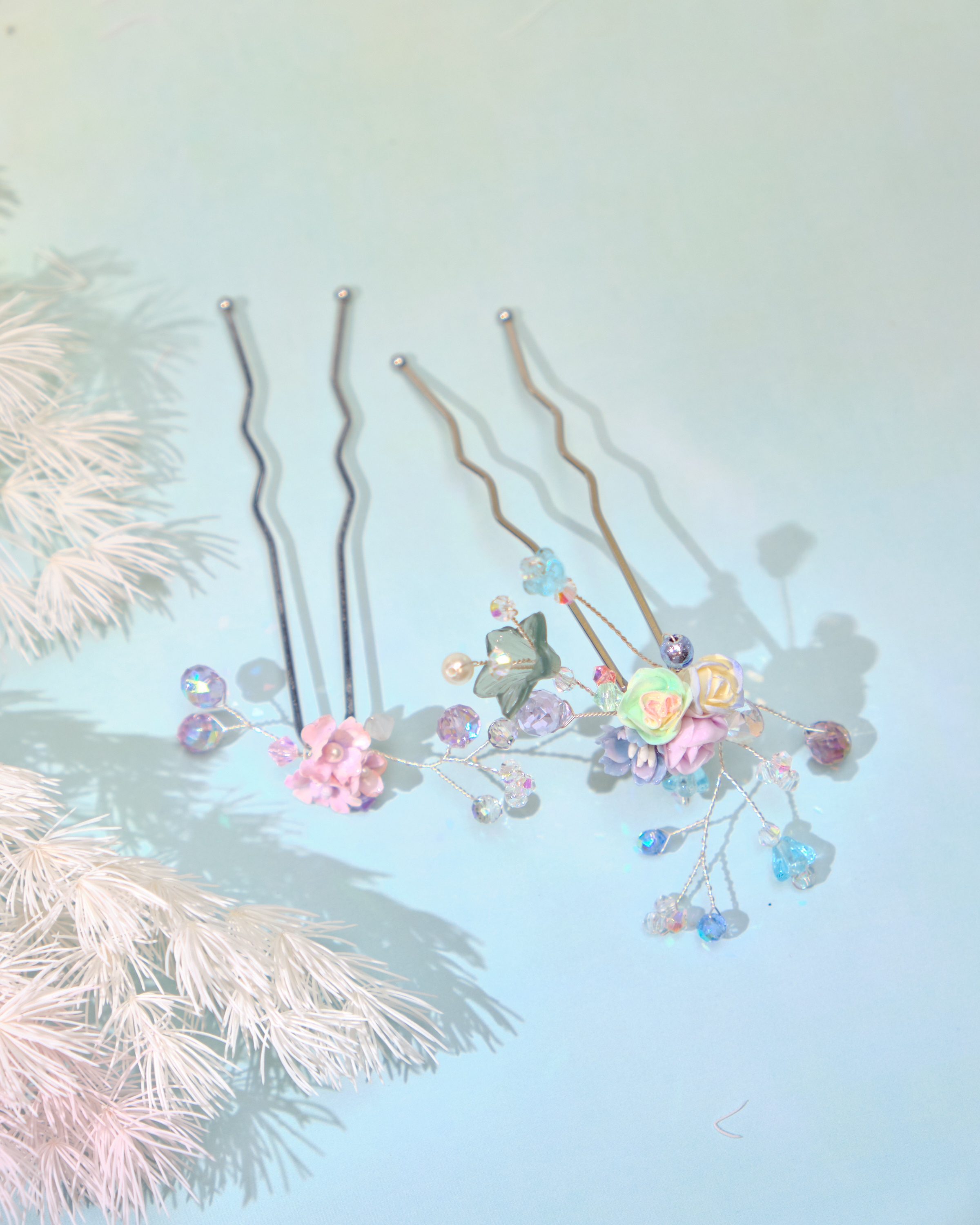 12717 Cute Flower Ball Double Hairpin Set