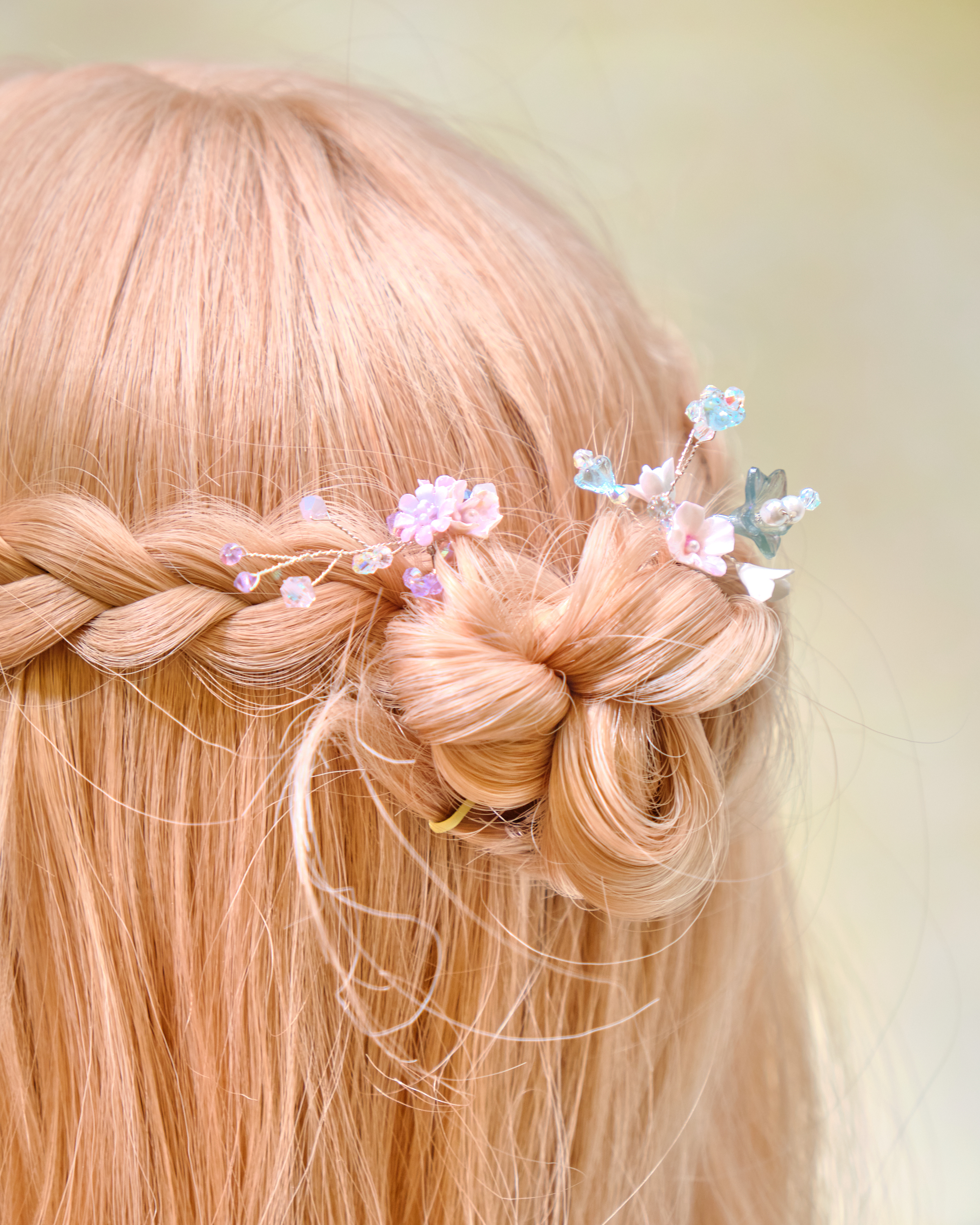 12716 可愛小花球雙髮簪套裝