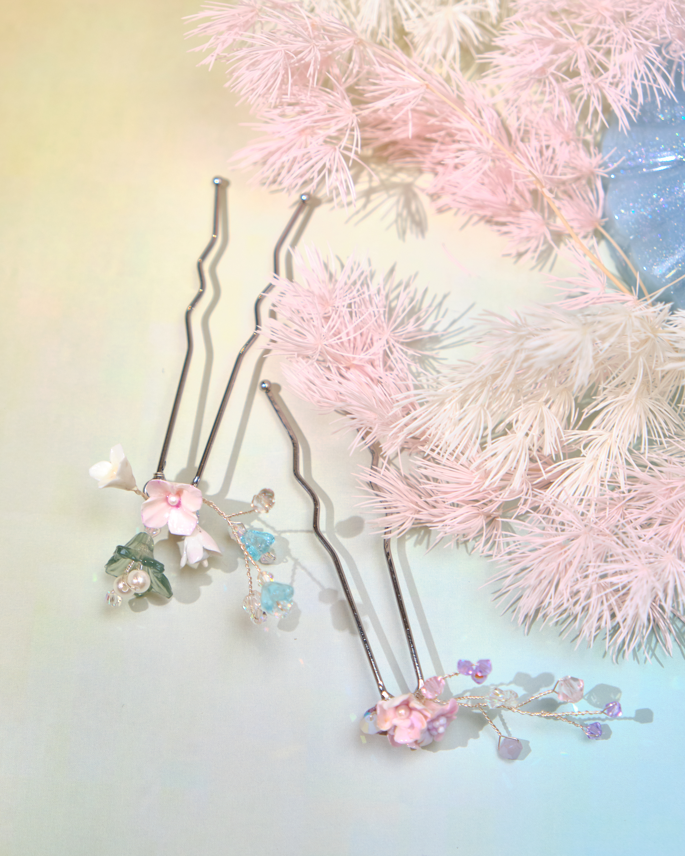 12716 可愛小花球雙髮簪套裝