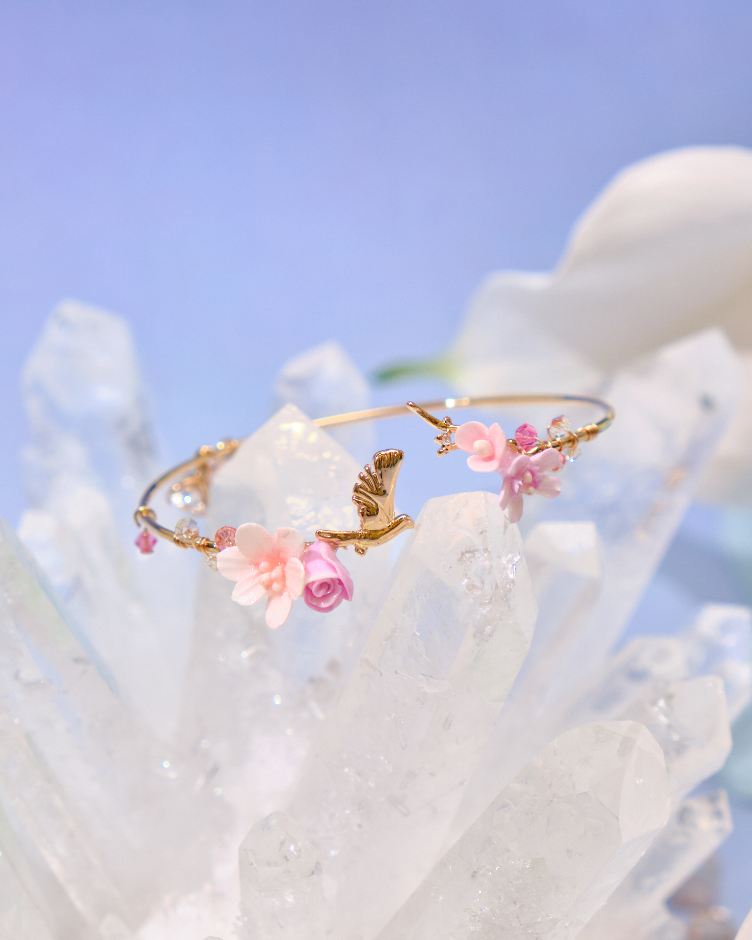 12701 優雅園林小花束鍍金/銀開口手鐲