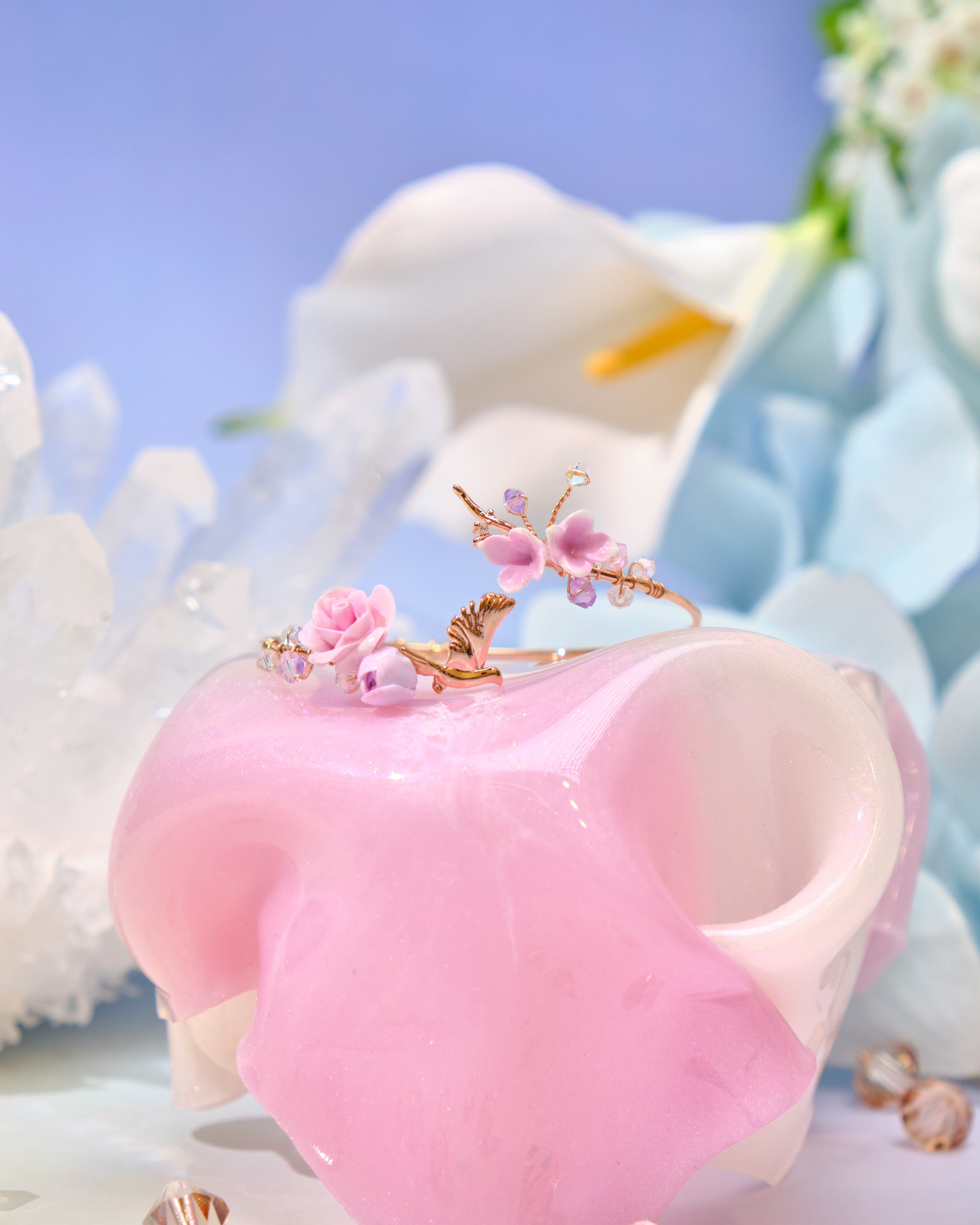 12696 優雅園林小花束鍍金/銀開口手鐲