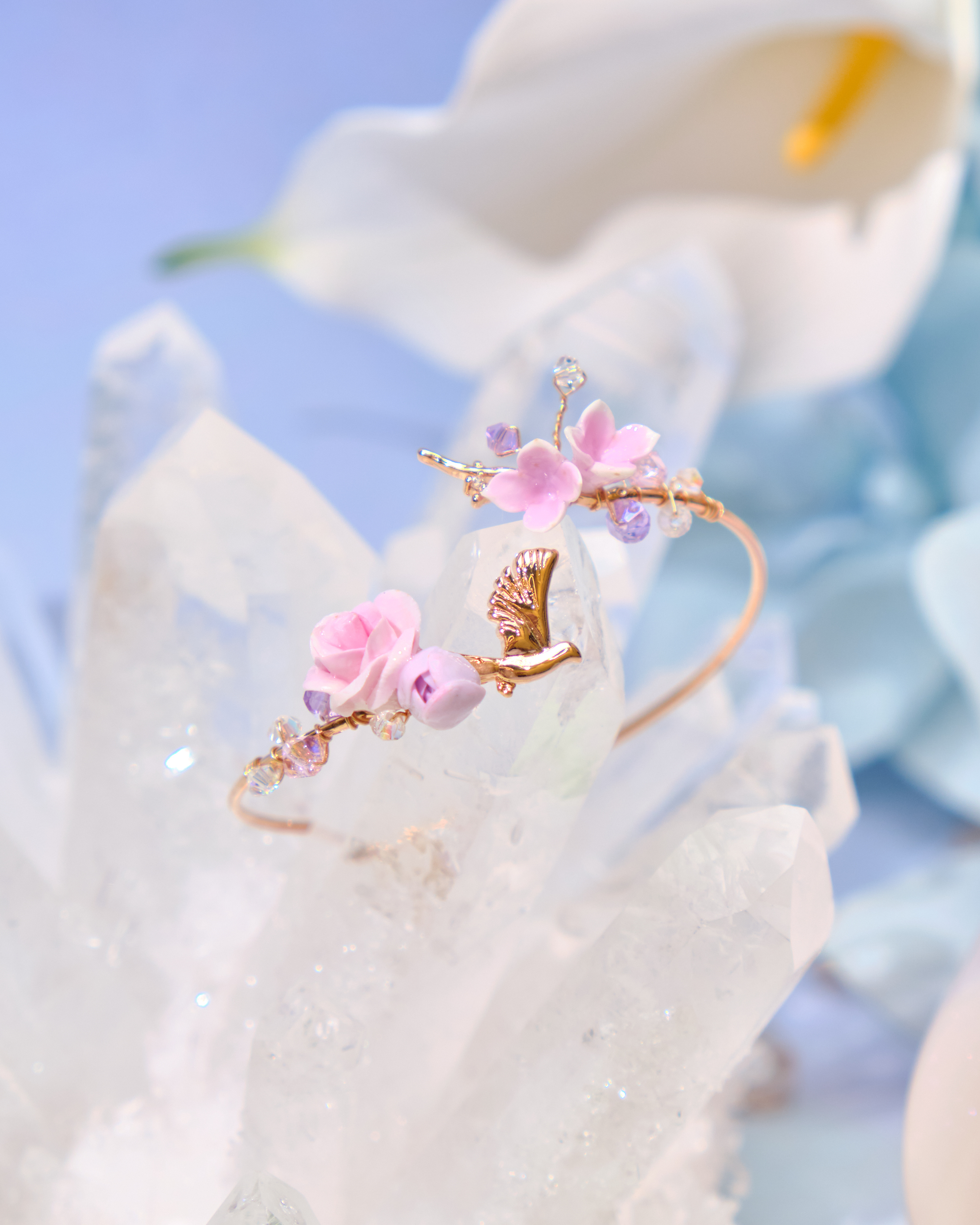 12696 優雅園林小花束鍍金/銀開口手鐲